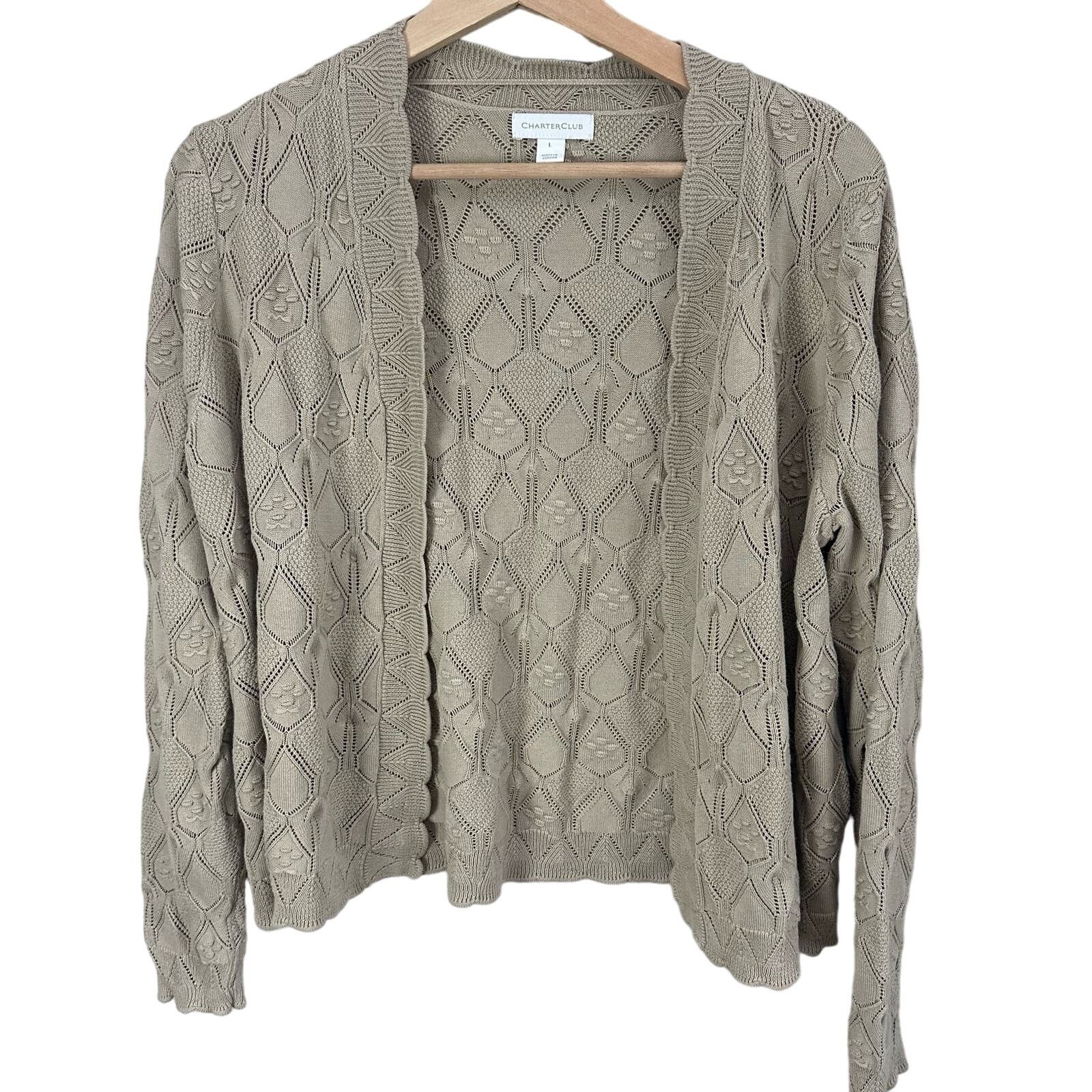 Other Charter Club Popcorn Bauble Knit Eyelet Cardigan Sweater L Size L / US 10 / IT 46 - 1 Thumbnail