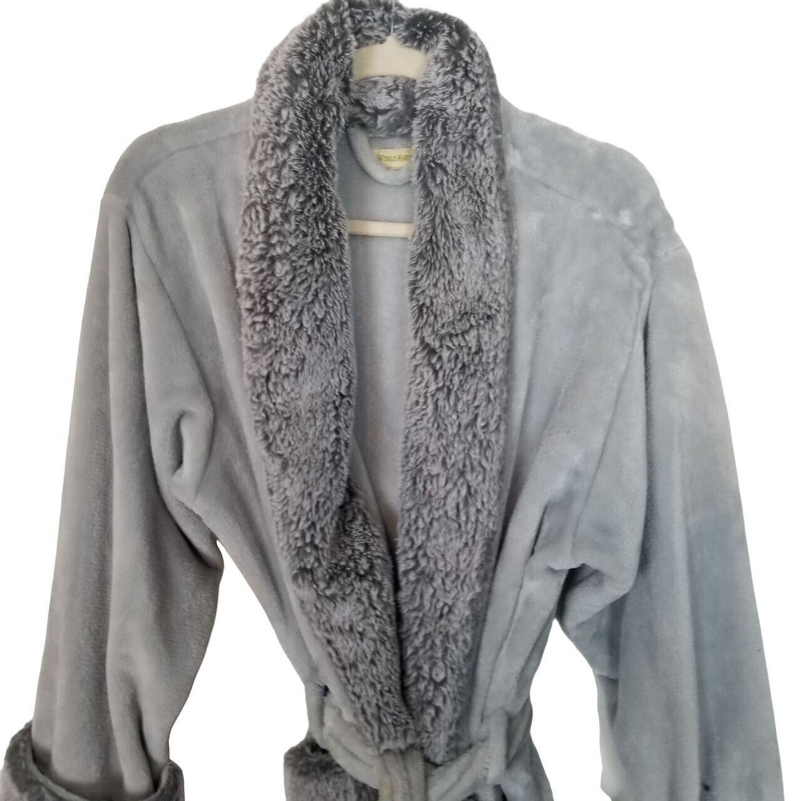 Market World Market Womens Bath Robe OS Gray Comfy Cozy Faux Fur Size ONE SIZE - 2 Thumbnail