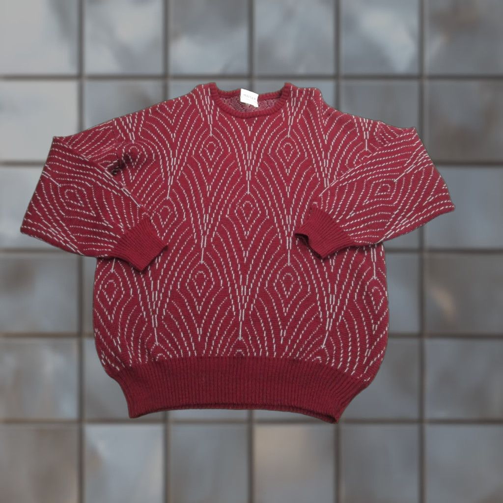 Vintage VINTAGE Mayser Sweater Mens Large Red Wool Blend 80s Art Deco Knit Pullover Geometric Retro Size US L / EU 52-54 / 3 - 1 Thumbnail