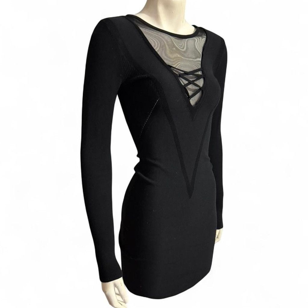 Guess Goth glam sexy Guess black long sleeve bodycon dress Size S / US 4 / IT 40 - 1 Thumbnail