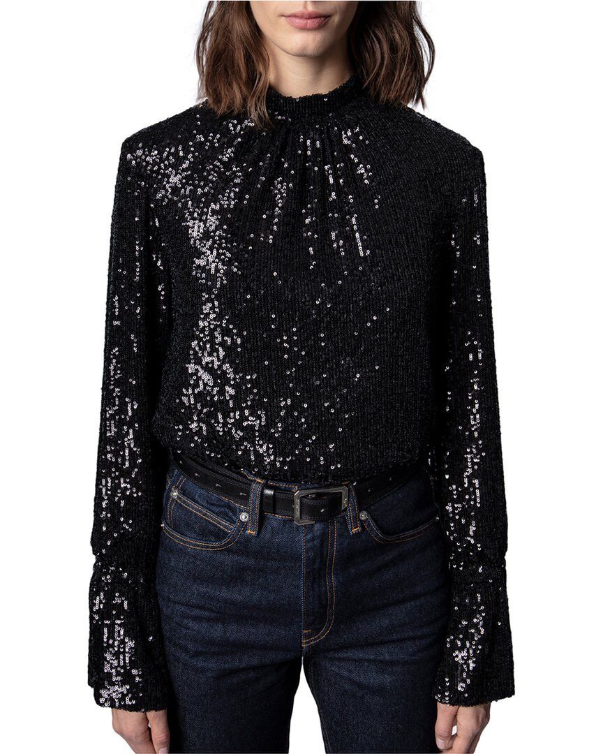 image of Zadig Voltaire NWT Zadig & Voltaire Black Sequin Long Sleeved Top, Women's (Size Medium)