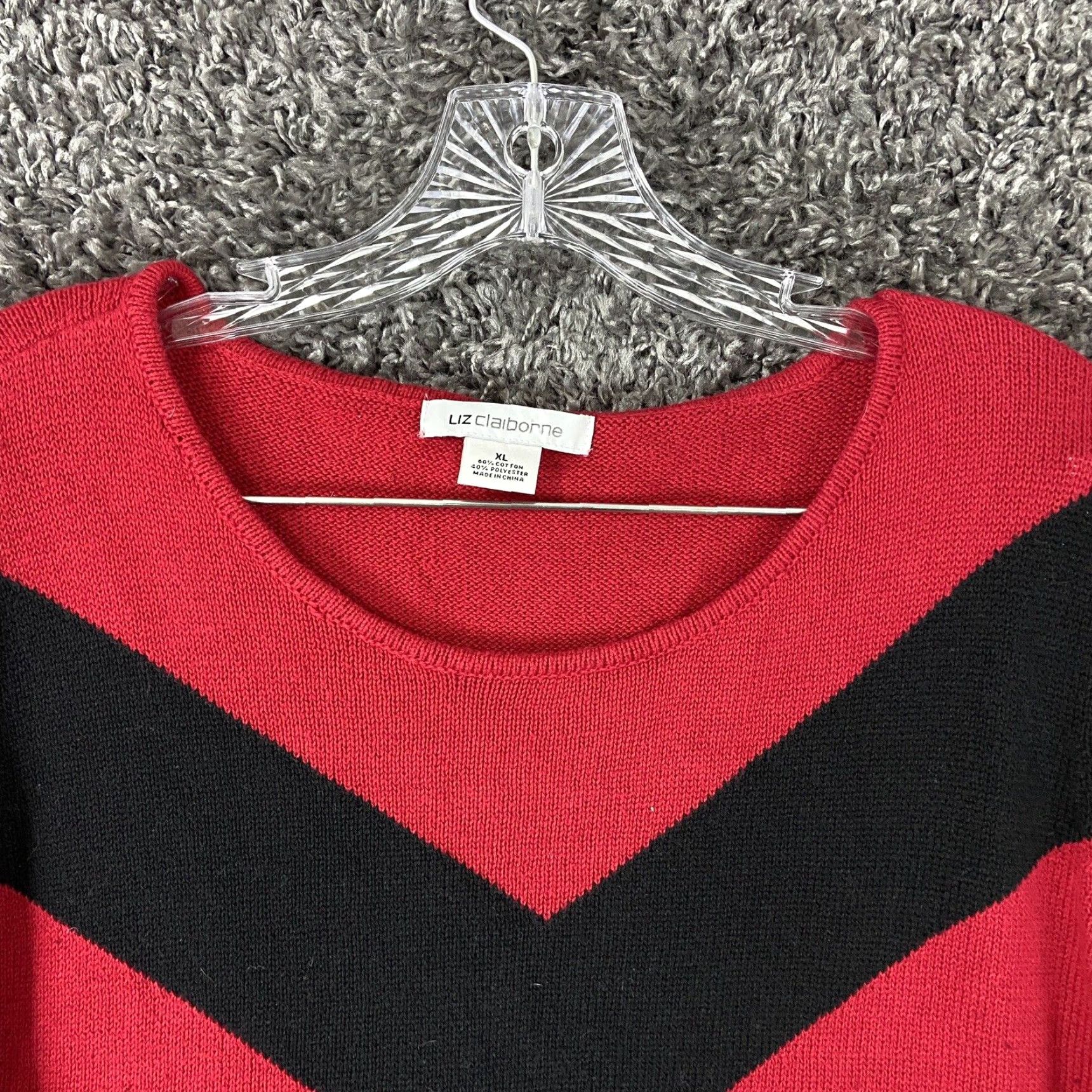Liz Claiborne Liz Claiborne Women's Striped Long Sleeve Sweater Black Red XL Size XL / US 12-14 / IT 48-50 - 3 Thumbnail