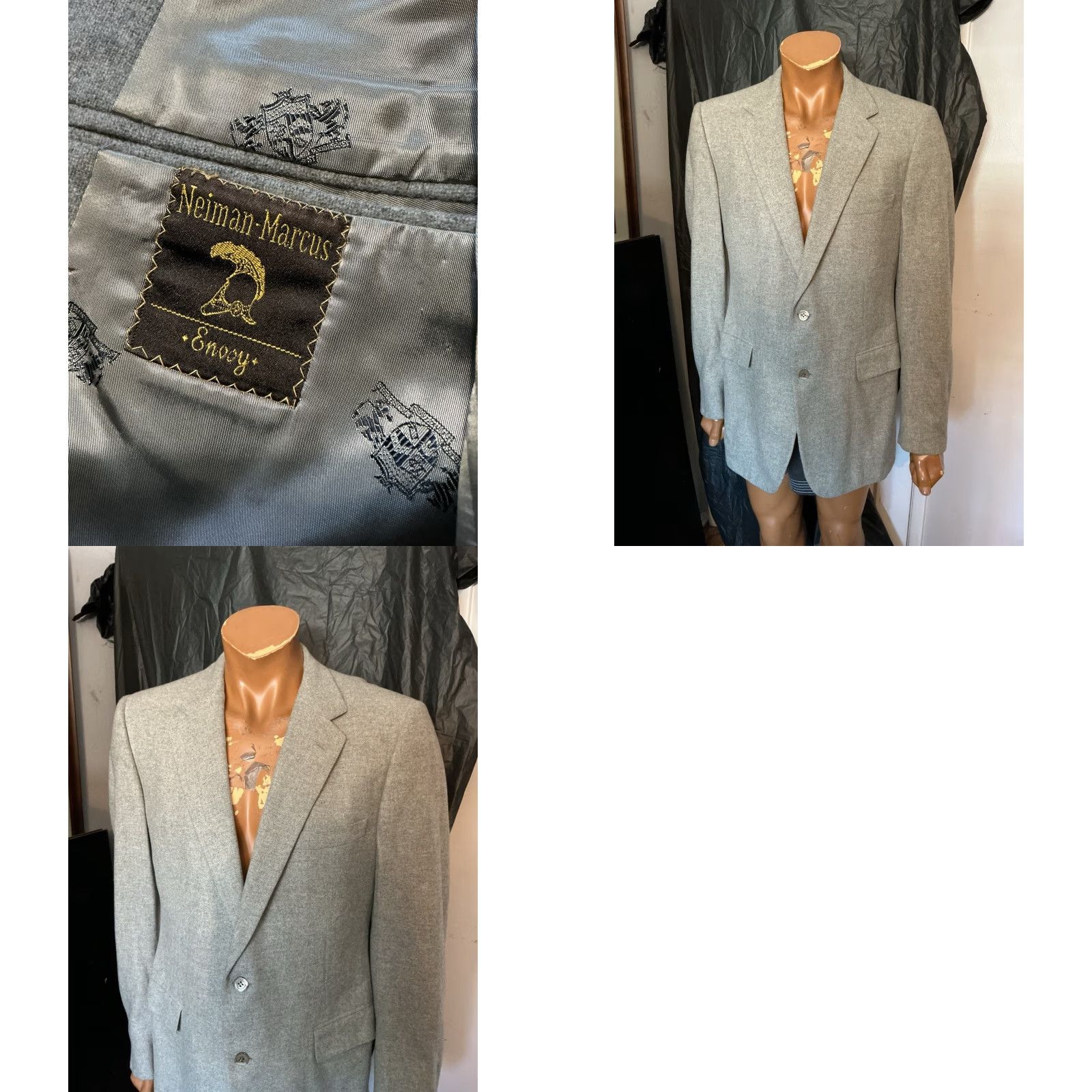 Neiman Marcus VINTAGE Neiman Marcus Envoy 100% Cashmere Tracer 2 Button Blazer Jacket Sz. 42L Mens Gray Size 42R - 8 Thumbnail