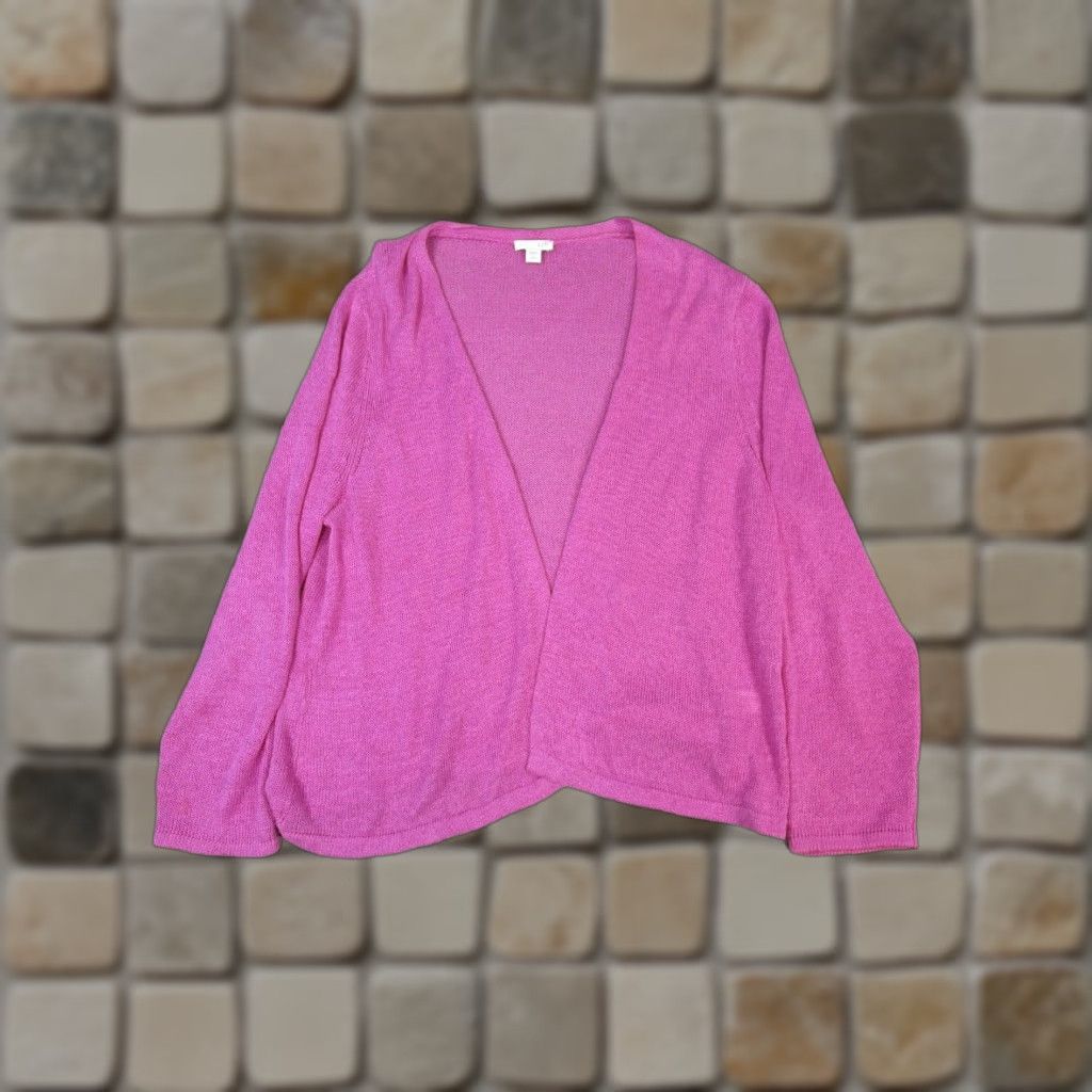 J. Jill VINTAGE J.Jill Open-Knit Sweater Cardigan Womens Large Petite Pink V-Neck Long Sleeve Size L / US 10 / IT 46 - 1 Thumbnail