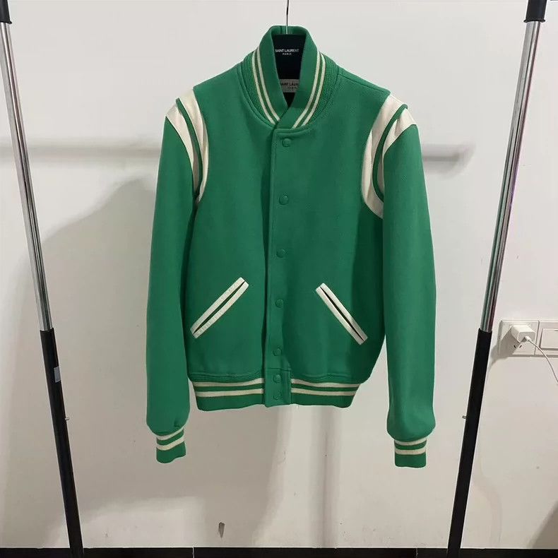 Saint Laurent Paris Saint Laurent Green and White Varsity Jacket Size US L / EU 52-54 / 3 - 1 Thumbnail