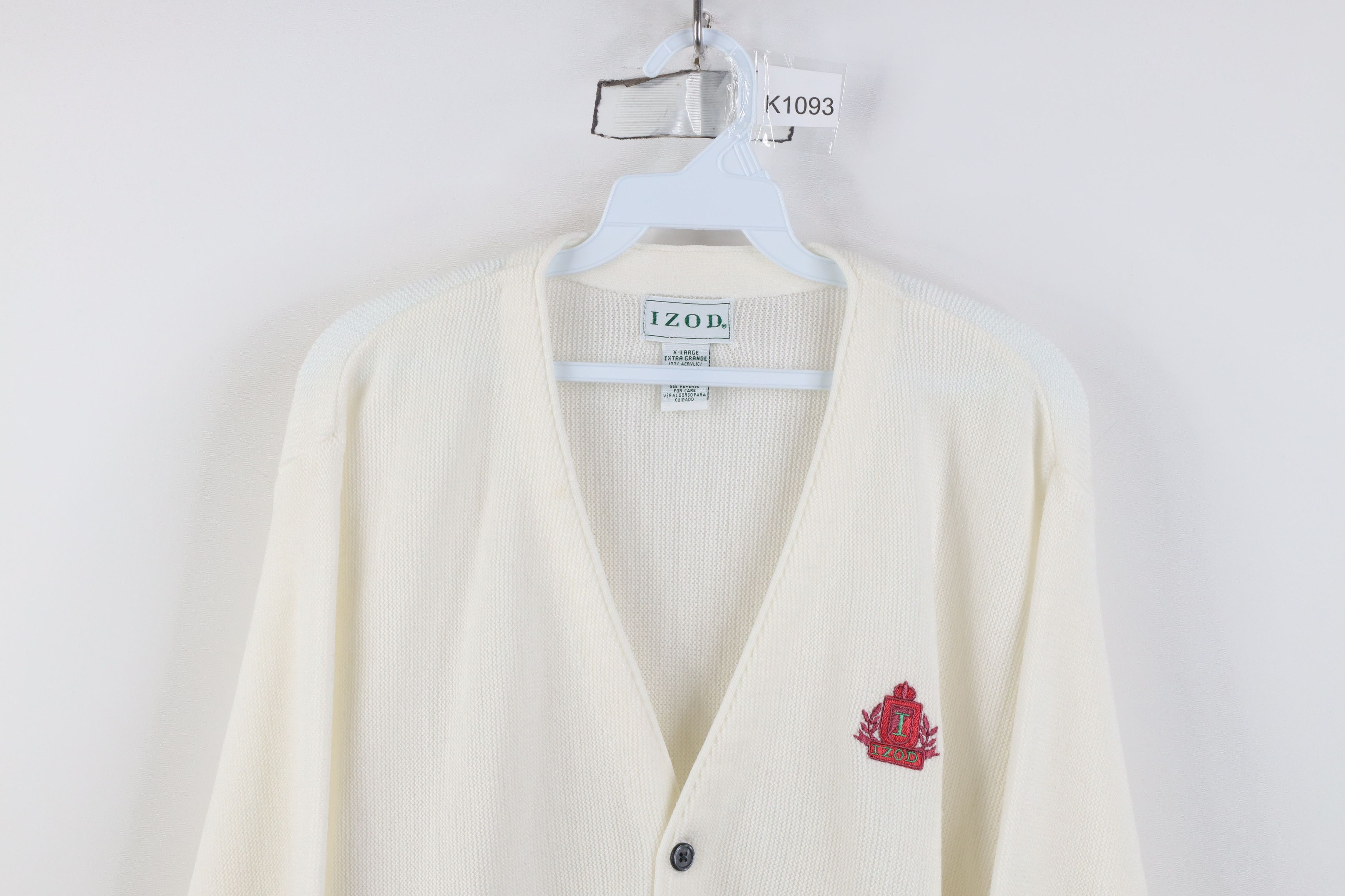 Izod Vintage 90s Izod Spell Knit Cardigan Sweater White Acrylic Size US XL / EU 56 / 4 - 2 Thumbnail