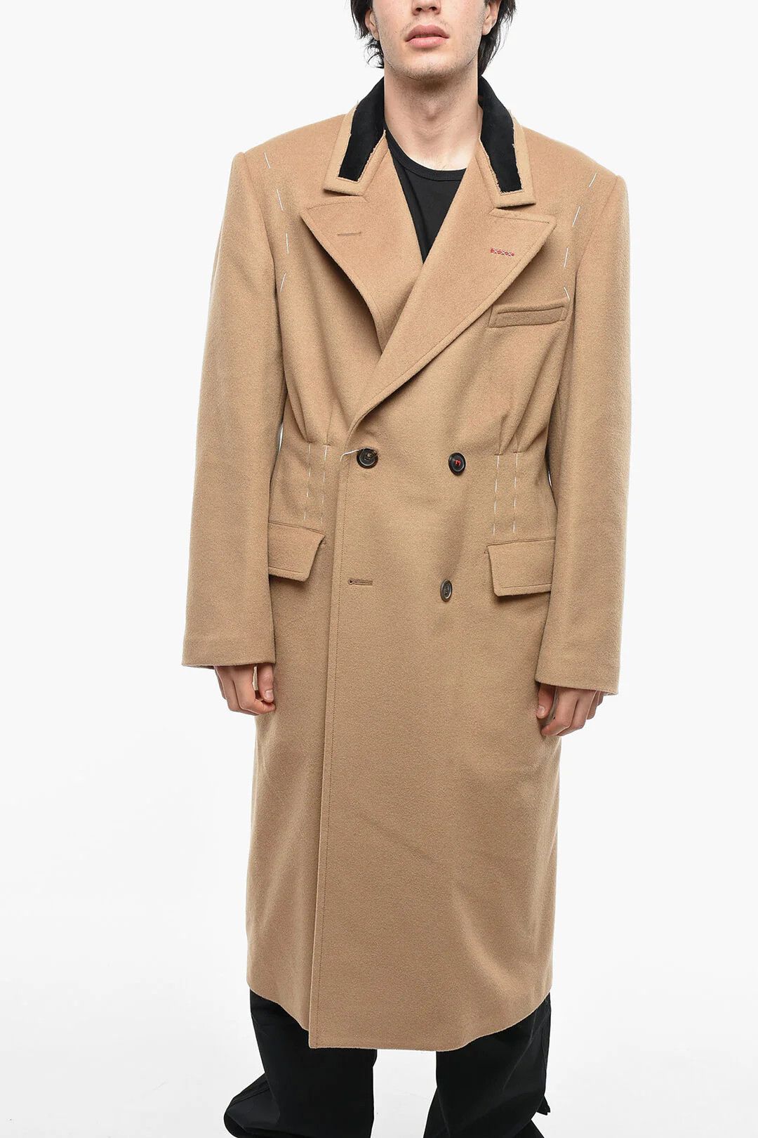 Maison Margiela og1mm0326 Double-Breasted Camel Wool-Blend Coat in Beige Size US XS / EU 42 / 0 - 1 Thumbnail