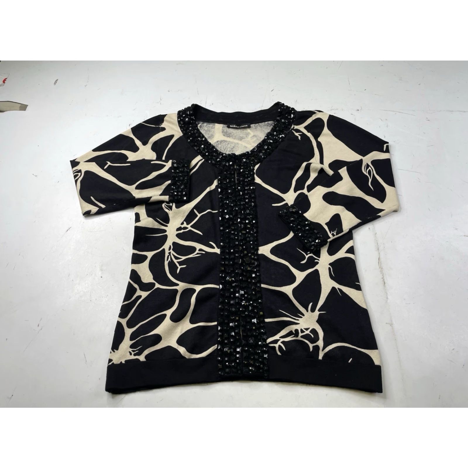 Vintage Michael Simon Silk Blend Beaded Sweater Cardigan Ivory/Black Size Small Size S / US 4 / IT 40 - 2 Thumbnail