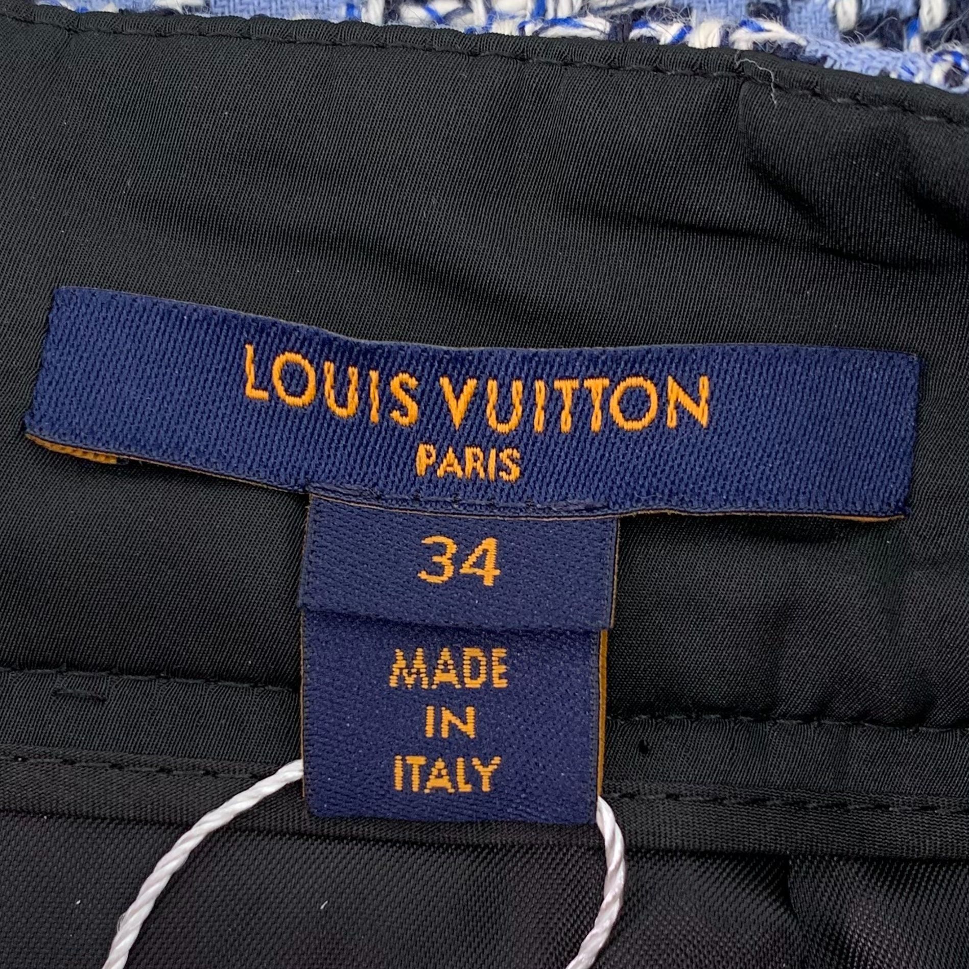 Louis Vuitton Louis Vuitton Blue & White Tweed A-Line Mini Skirt With Leat Size 34" / US 12 / IT 48 - 8 Thumbnail