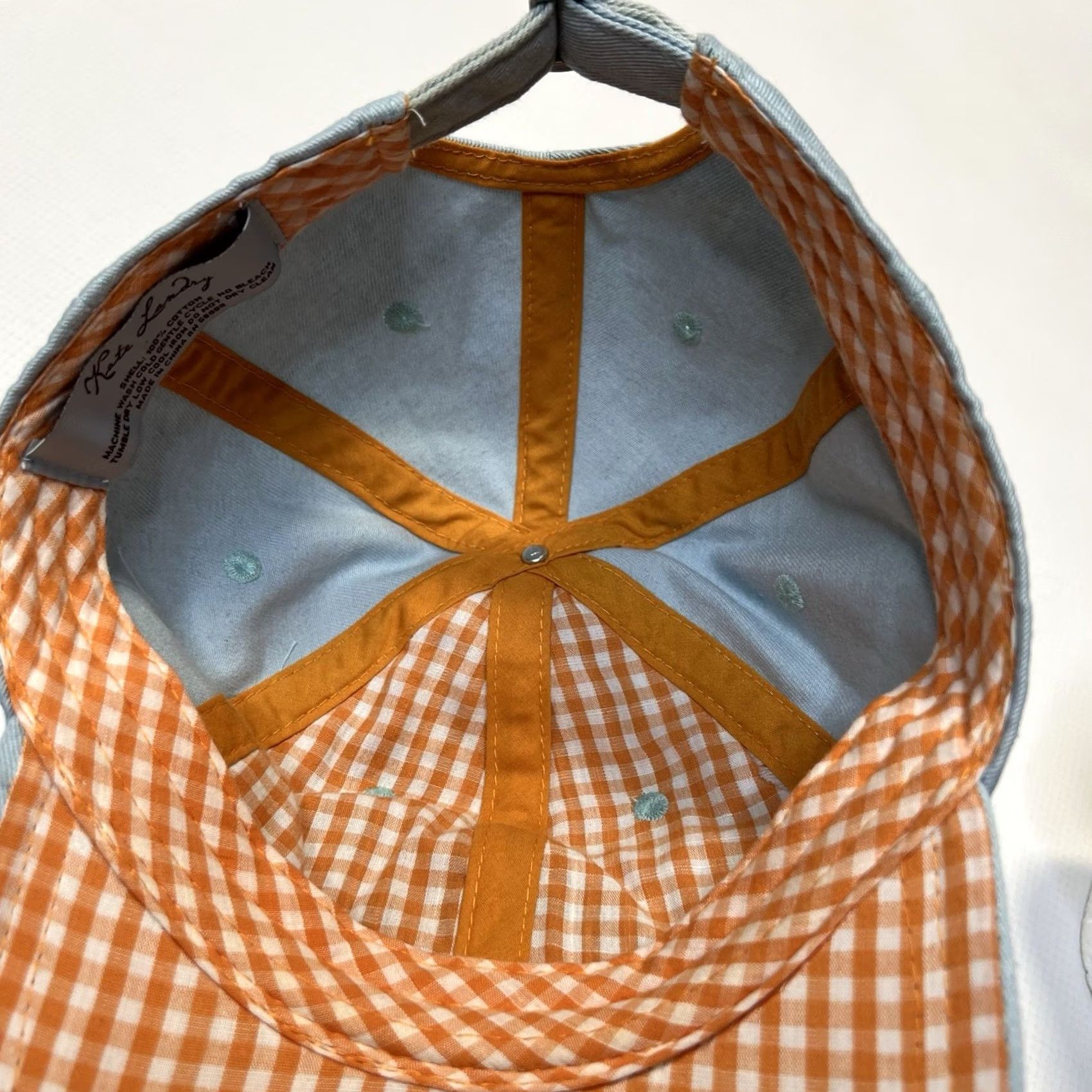 Vintage Kate Landry Hat Baseball Cap Blue Embroidered Orange Fish Adjustable Strap Women One Size Beach Nautical 80s 90s Boating Plaid Pattern Size ONE SIZE - 7 Thumbnail