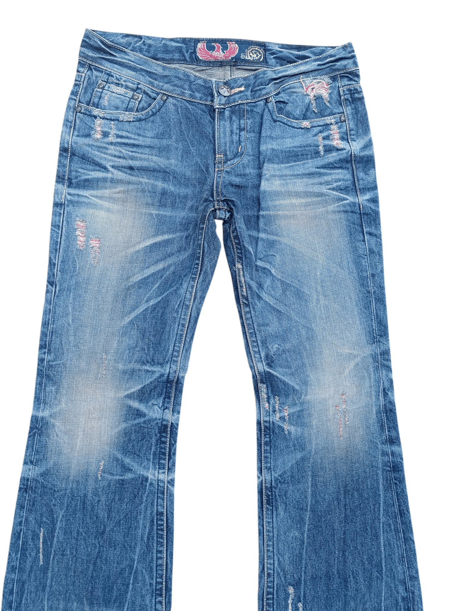 If Six Was Nine × Jean × Tornado Mart VTG Flare Jeans Japan Redpepper Distressed Whiskers Denim Size US 35 - 4 Thumbnail