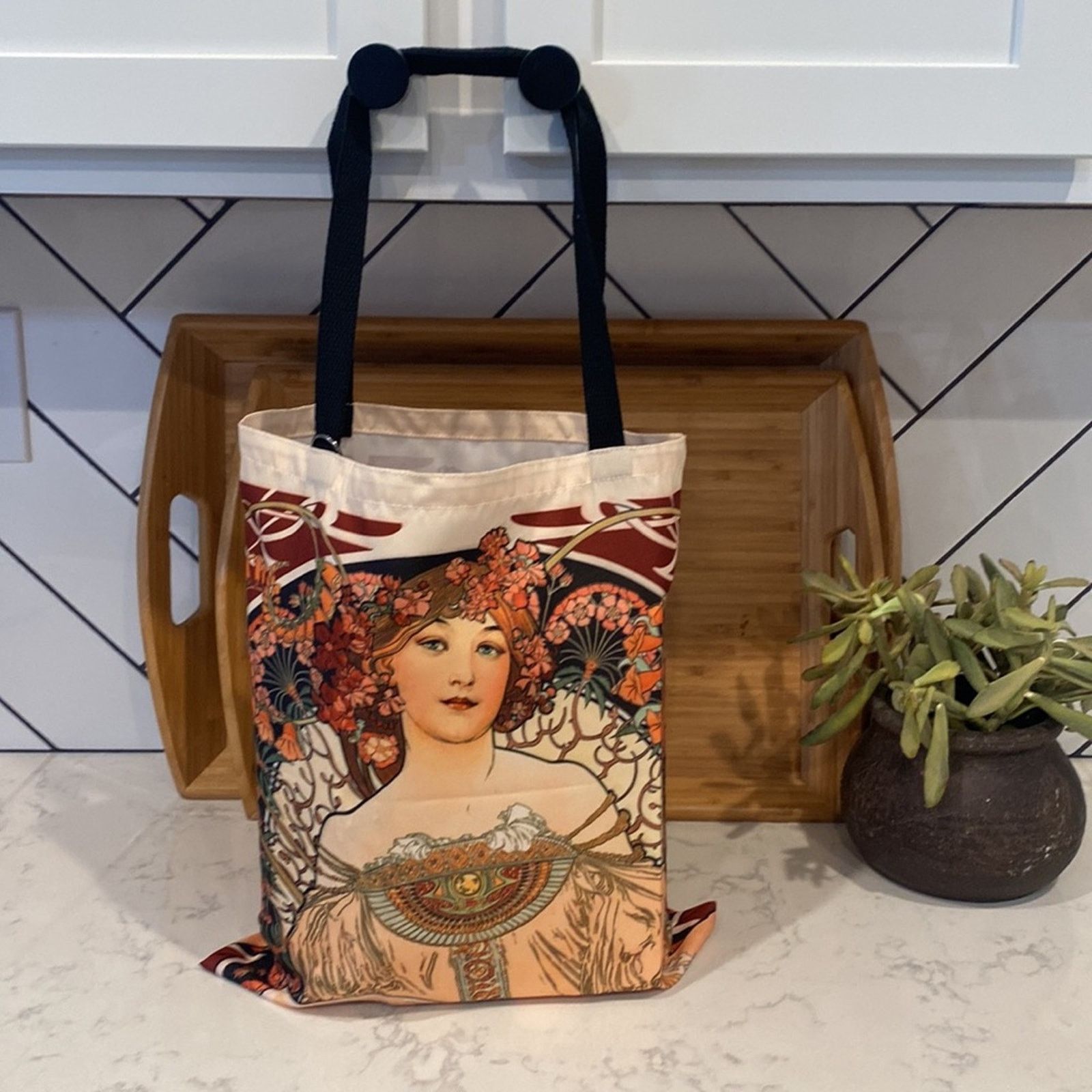 Other Bohemian witchy cottage core Canvas lightweight tote Retro Size ONE SIZE - 5 Thumbnail