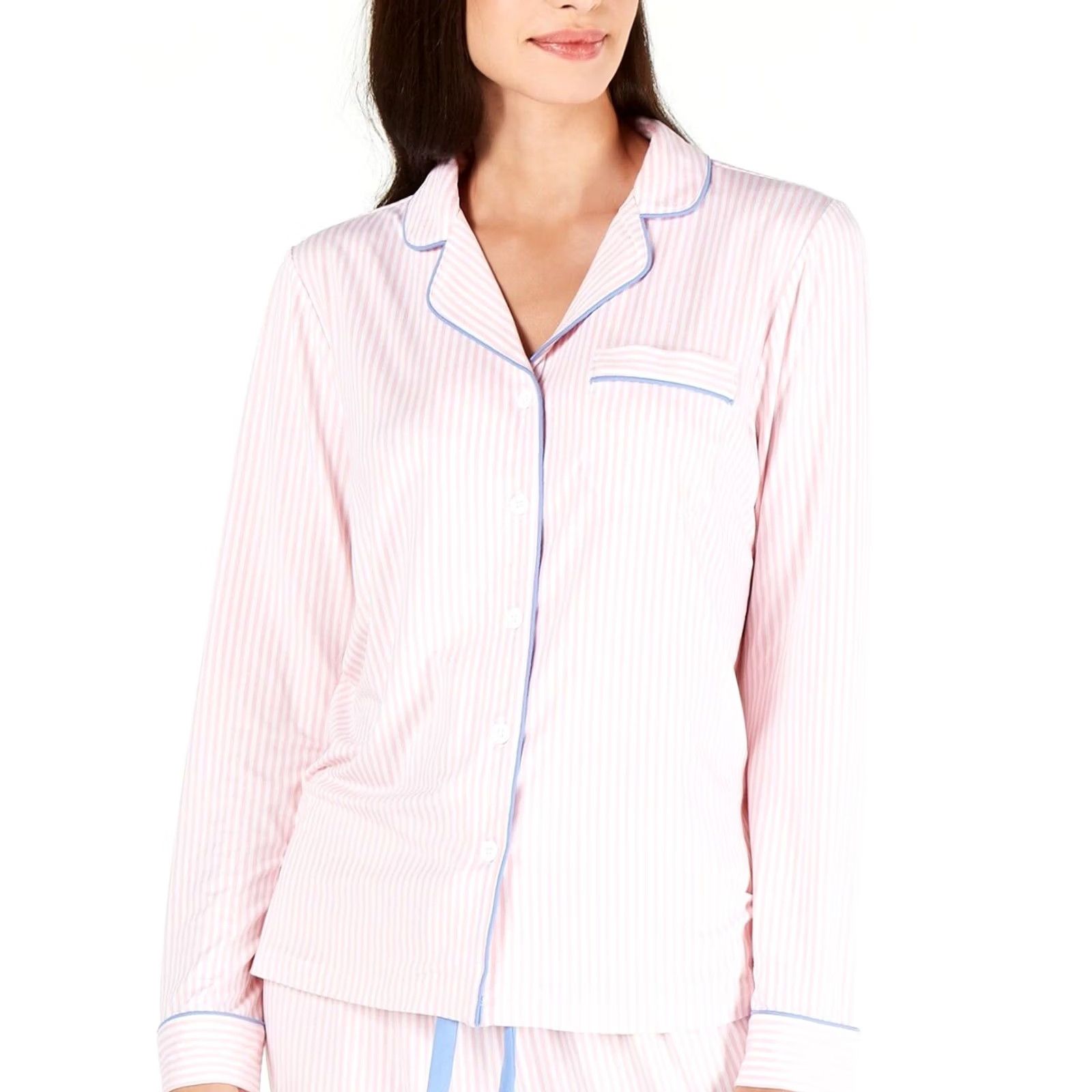 Charter Club Charter Club Pajama Top Long Sleeve Notch Collar Knit Pink Stripe Small #6971 Mens Womens Girls Boys Size S / US 4 / IT 40 - 2 Thumbnail