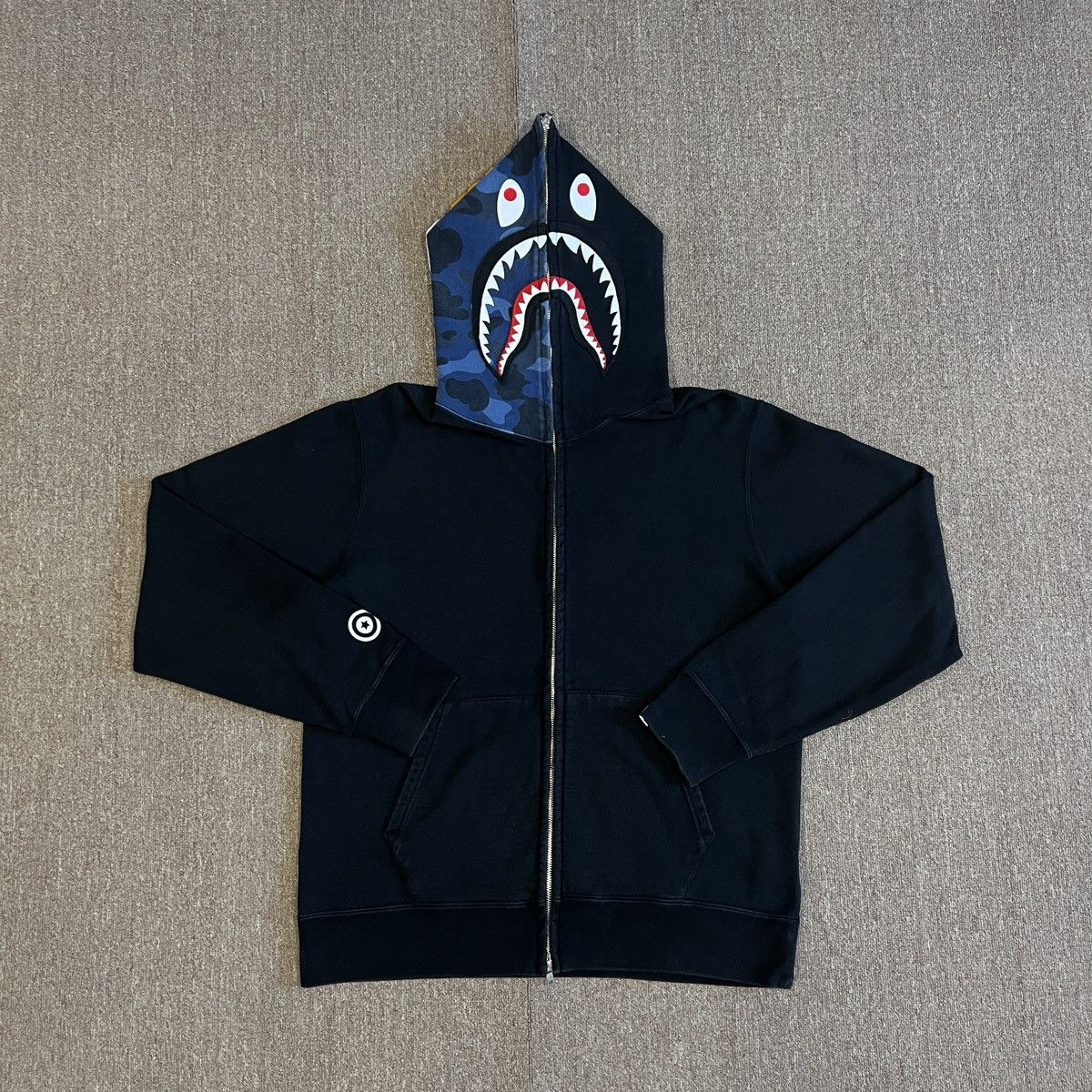 Bape Bape Half Camo Blue Shark Zip Up Hoodie | Grailed