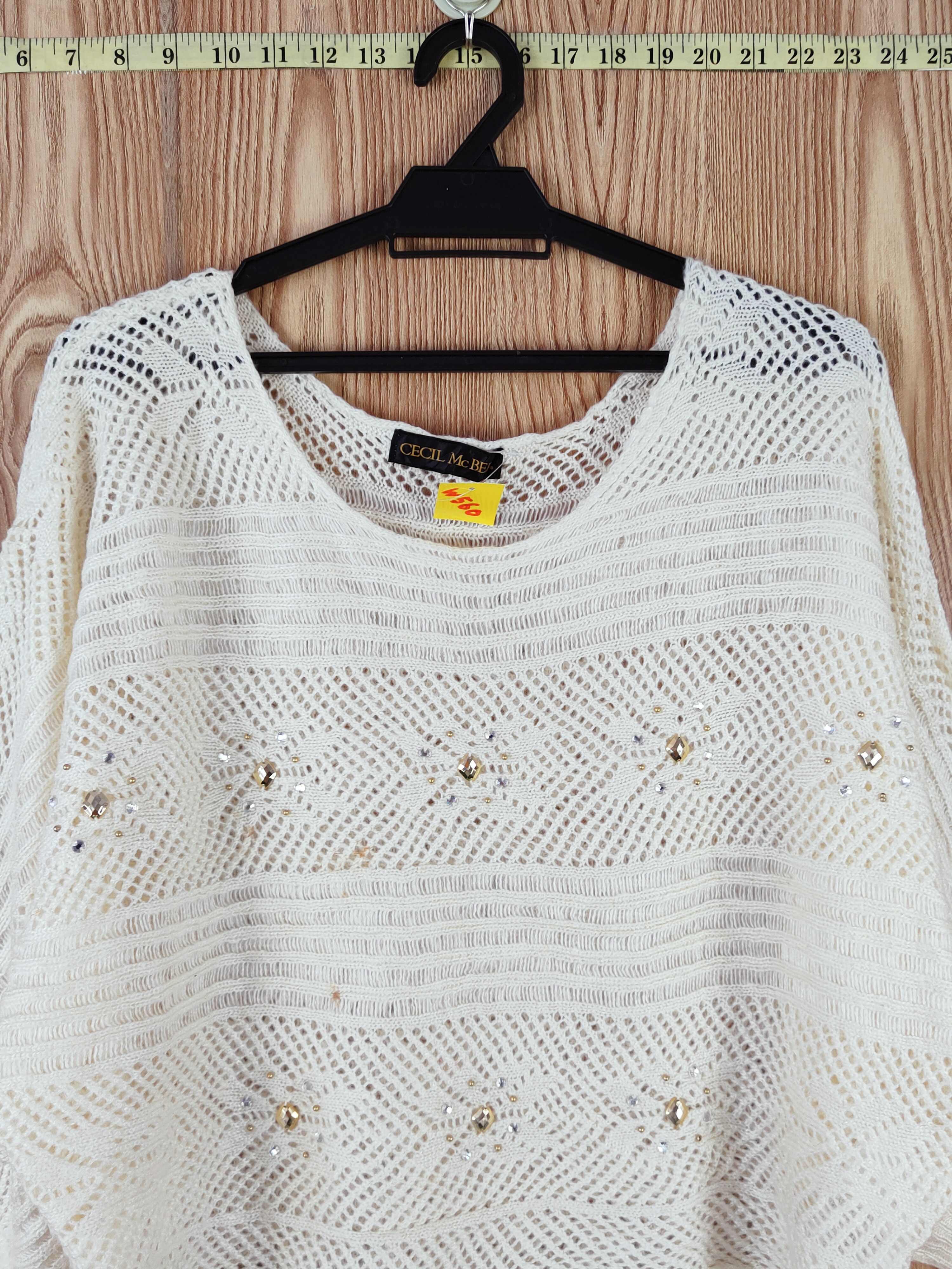 Aran Isles Knitwear × Japanese Brand × Vintage Cecil McBee Cream Mesh Net Knitwear Crop Tops #W560 Size M / US 6-8 / IT 42-44 - 3 Thumbnail