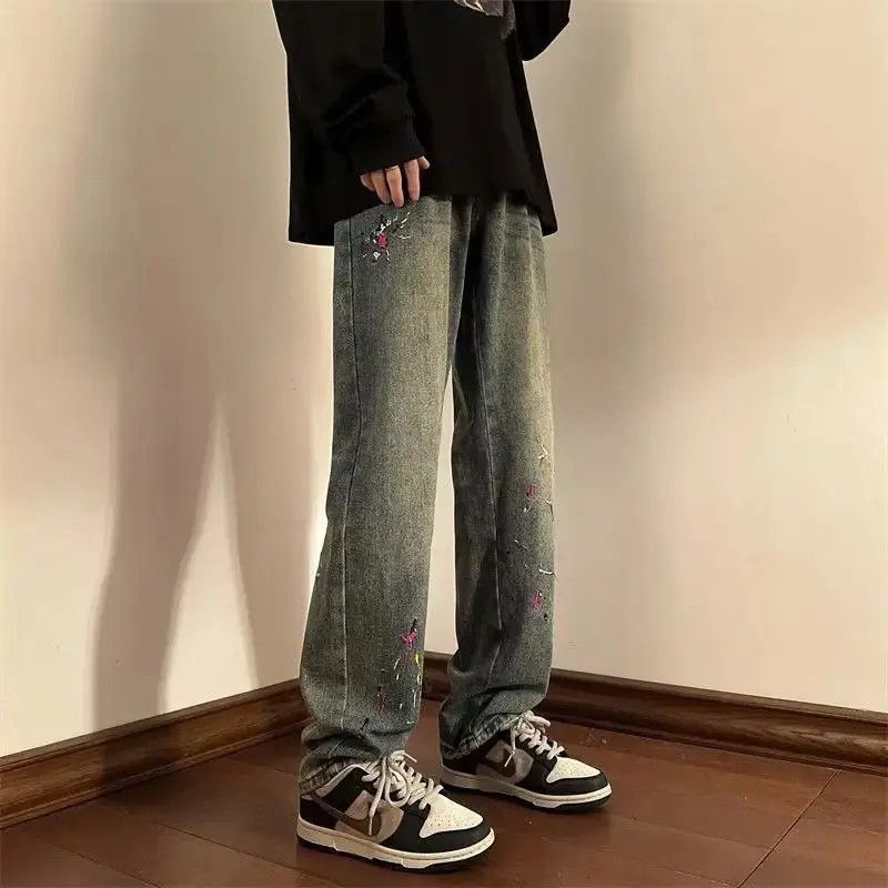Japanese Brand Straight tube splashed ink embroidered jeans Size US 32 / EU 48 - 6 Thumbnail