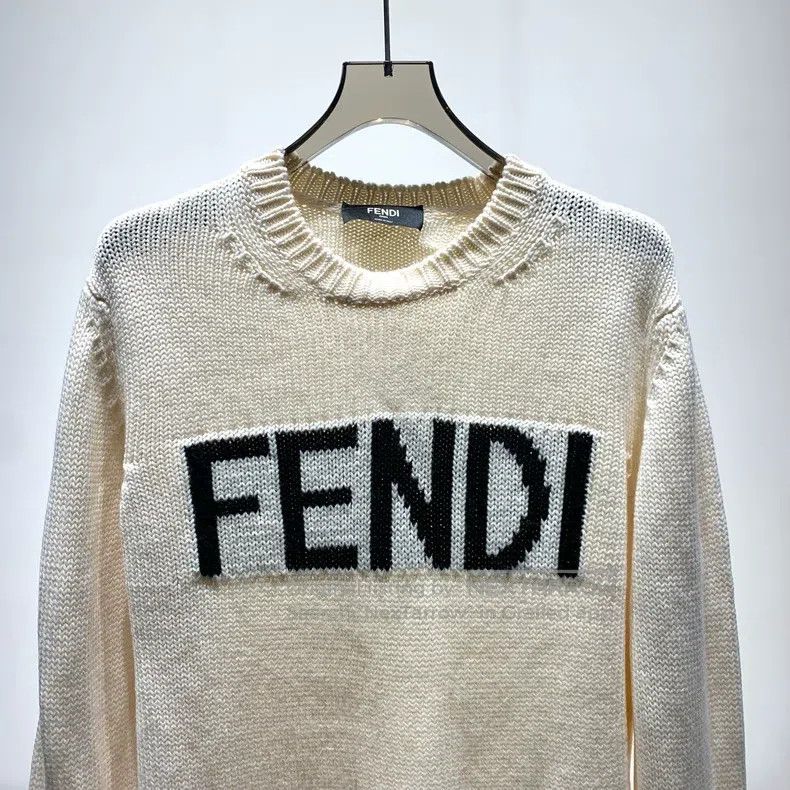 Fendi Fendi Pattern Logo Letter Embroidered Wool Long Sleeve Swe Size US L / EU 52-54 / 3 - 5 Thumbnail