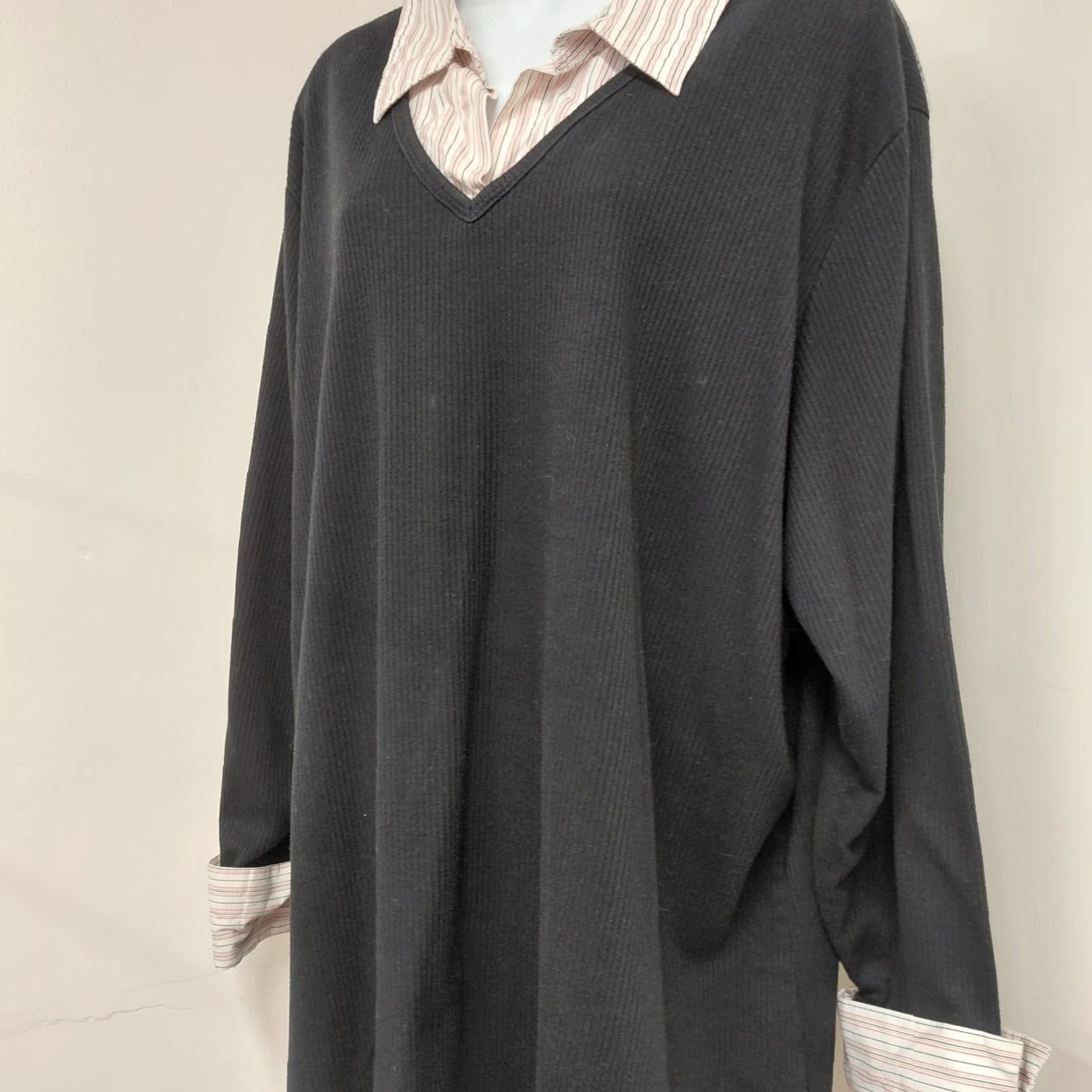 Vintage Venezia Vitale Sweater Black Long Sleeve Collar Striped Shirt Womens 18/20 Plus Knit Pullover Casual Sleeve 3/4 Sleeve V-Neck Fans Mens? Size XXL / US 16-18 / IT 52-54 - 2 Thumbnail