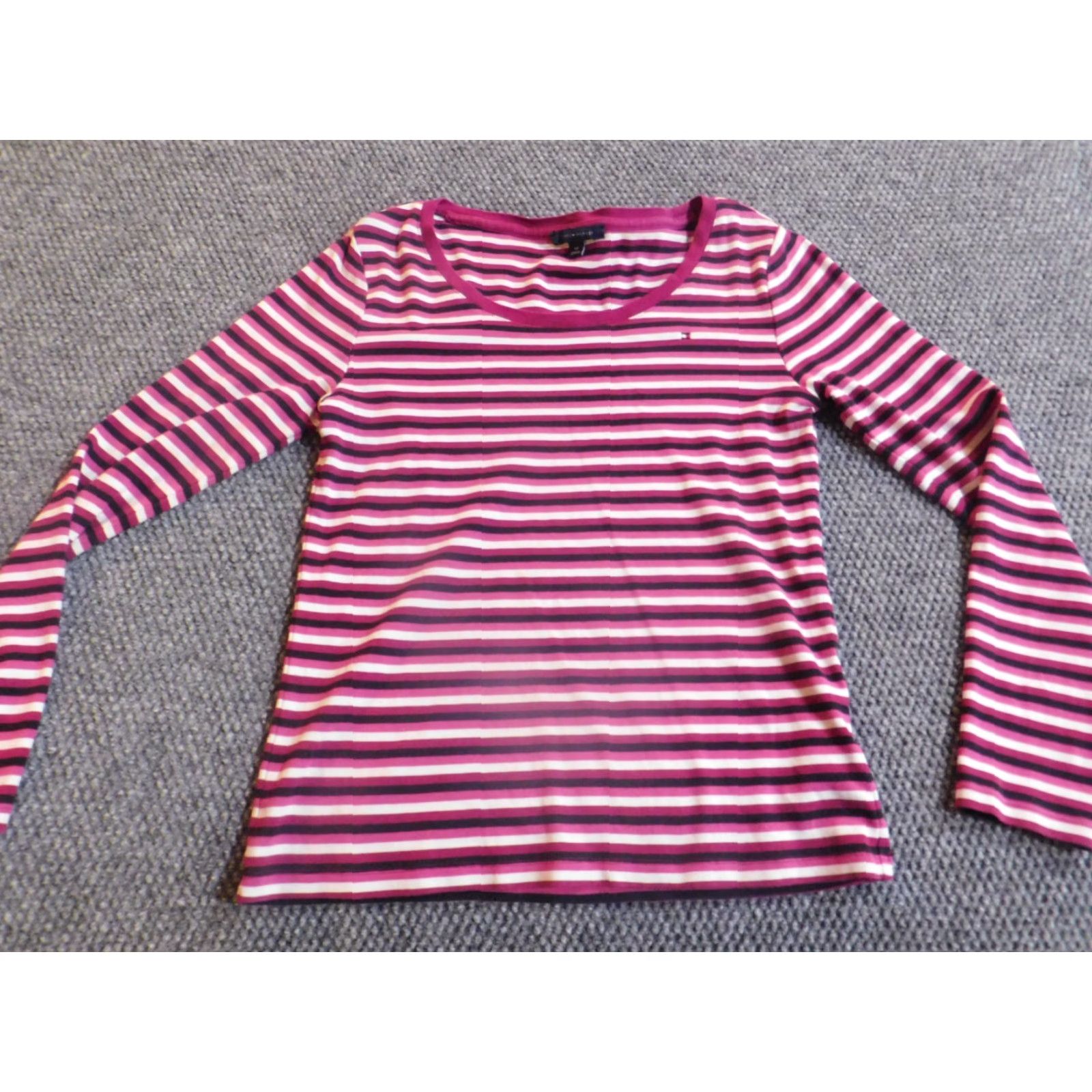 Tommy Hilfiger Tommy Hilfiger Blouse Womens Small Purple Striped Collared Pullover Long Sleeve Casual Logo Classic Style Size S / US 4 / IT 40 - 2 Thumbnail