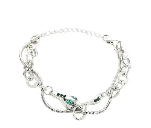 Jewelry Silver Chain Link Bracelet with Green Gem Accents Size ONE SIZE - 4 Thumbnail