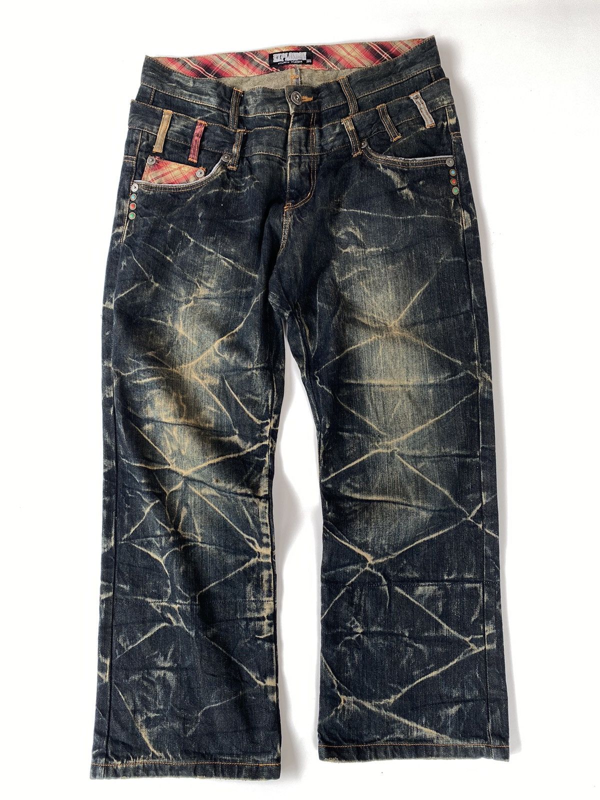 image of Vintage Japan Denim Double Waist Flared Explosion By Nylaus in Black, Men's (Size 36)