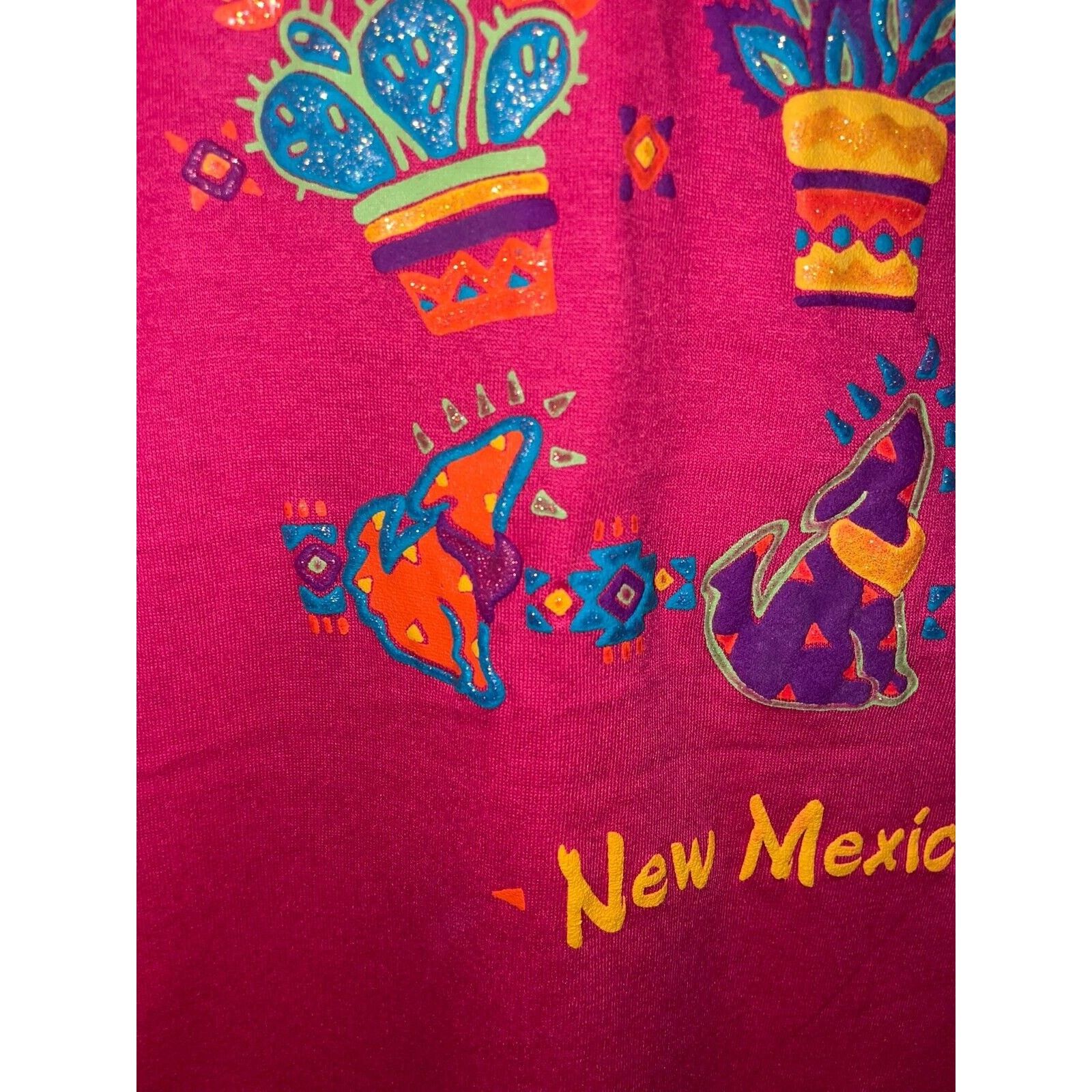 Jerzees Vintage New Mexico Shirt Wolf Coyote Native Art Tee Pink 90s Size US L / EU 52-54 / 3 - 5 Thumbnail