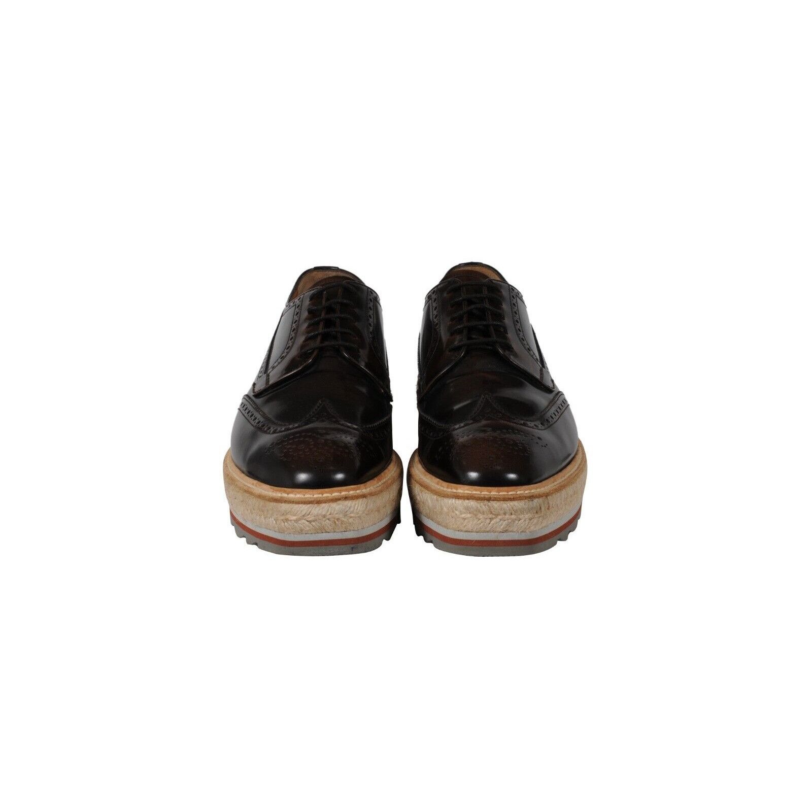 Prada Platform Brogue Brown Leather Wingtip Espadrilles - 02170 Size US 9 / EU 42 - 2 Thumbnail