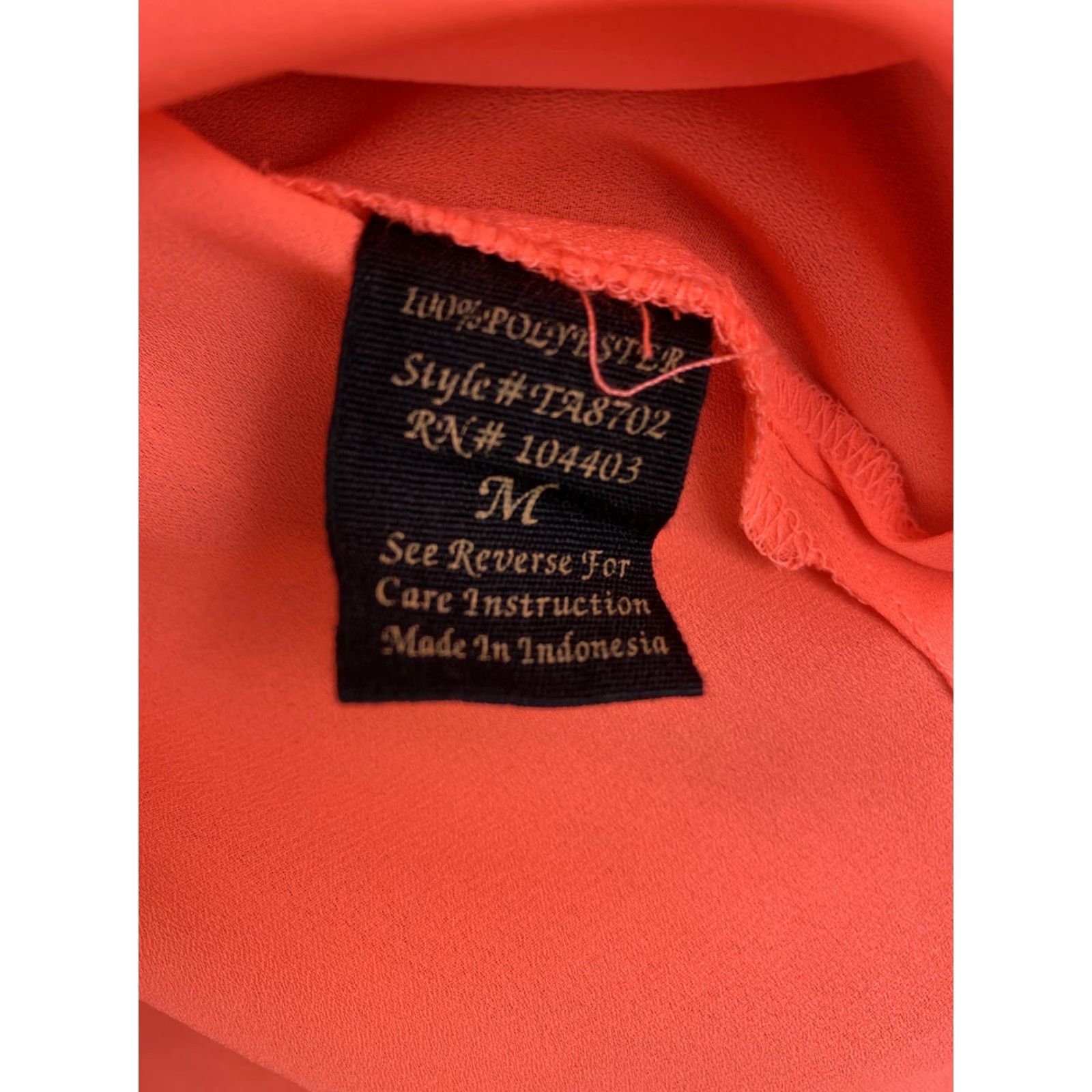 Vintage MINE Blouse Tunic Short Sleeve Boat Neck Womens M Coral Neon Size M / US 6-8 / IT 42-44 - 7 Thumbnail