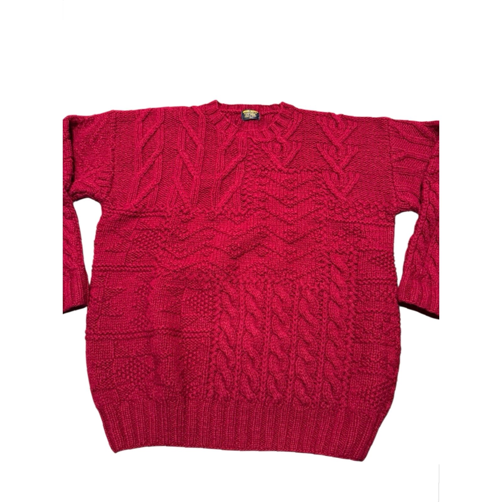 Brooks Brothers VINTAGE Brooks Brothers XL All Wool Aran Cable Knit Fisherman Sweater Deep Burgundy Mens Pullover Crew Neck Knit Wool Size US XL / EU 56 / 4 - 2 Thumbnail