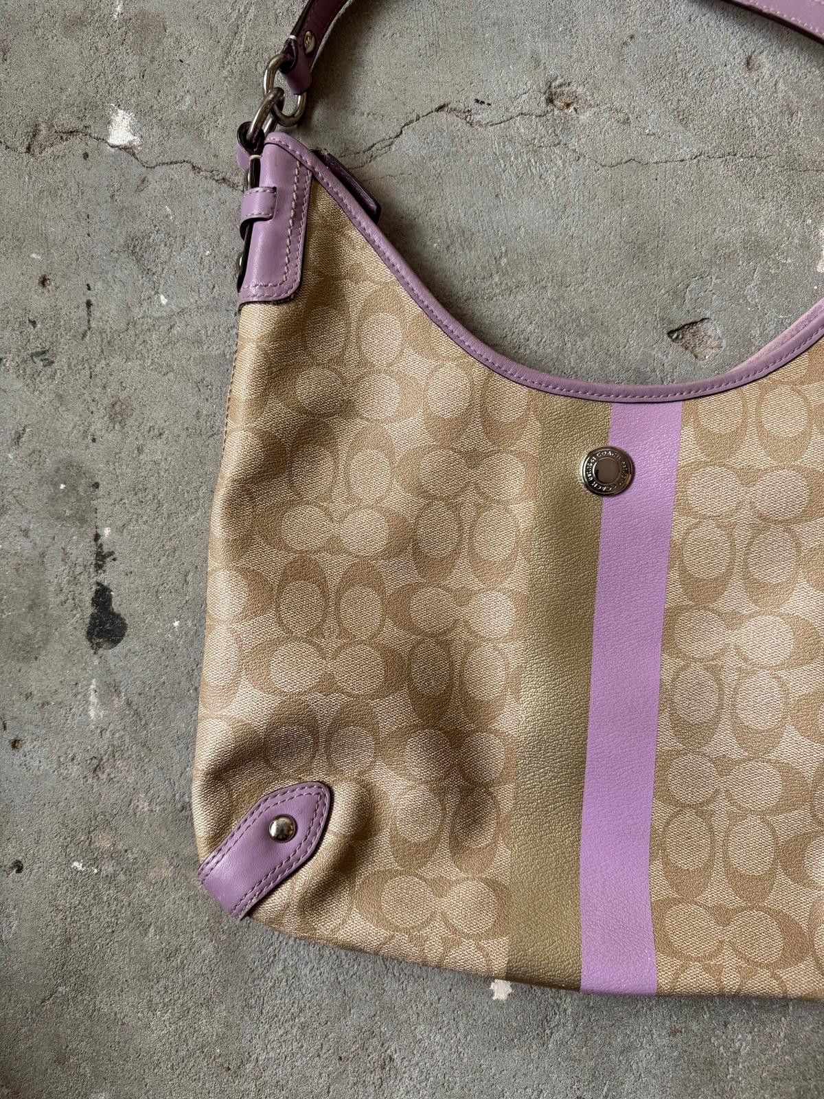 Coach Coach Signature PVC Hobo Stripe Shoulder Bag Beige/Purple Size ONE SIZE - 2 Thumbnail
