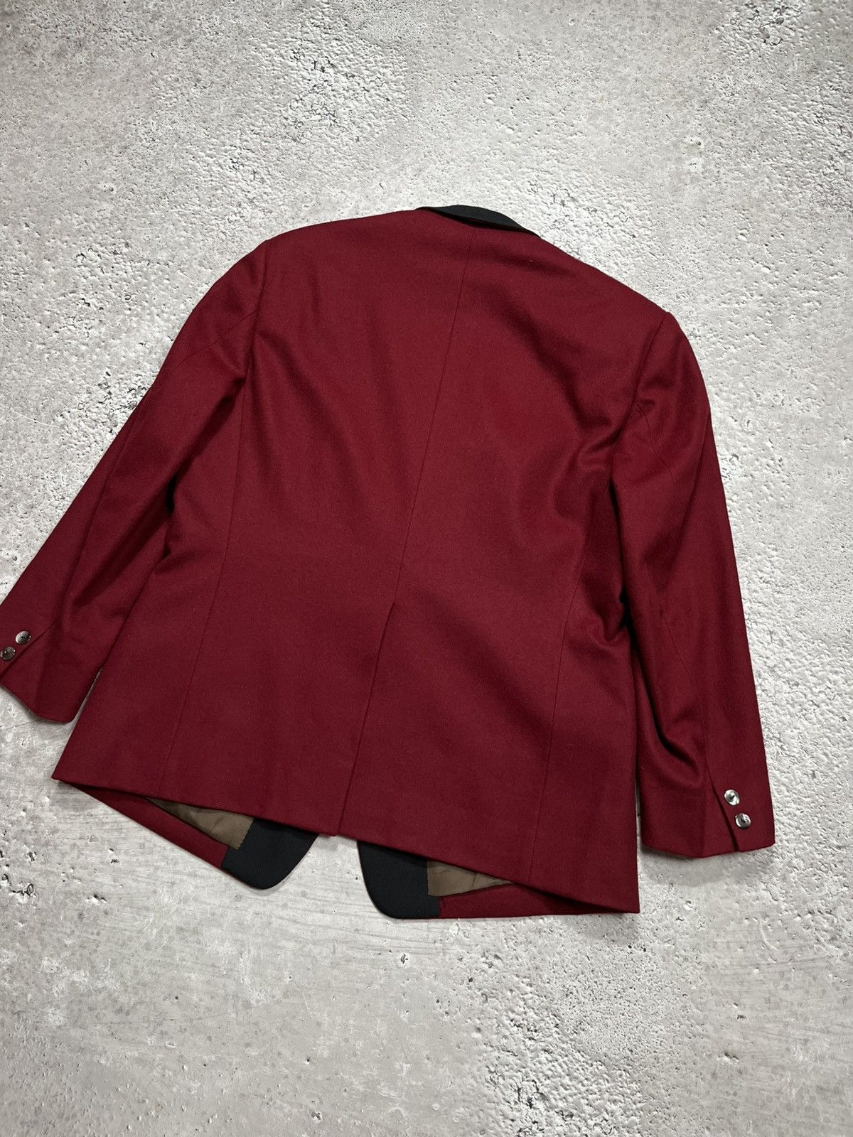 Japanese Brand Vintage Wool Tuxedo Blazer Burgundy Black Shawl Collar Size 42R - 14 Thumbnail