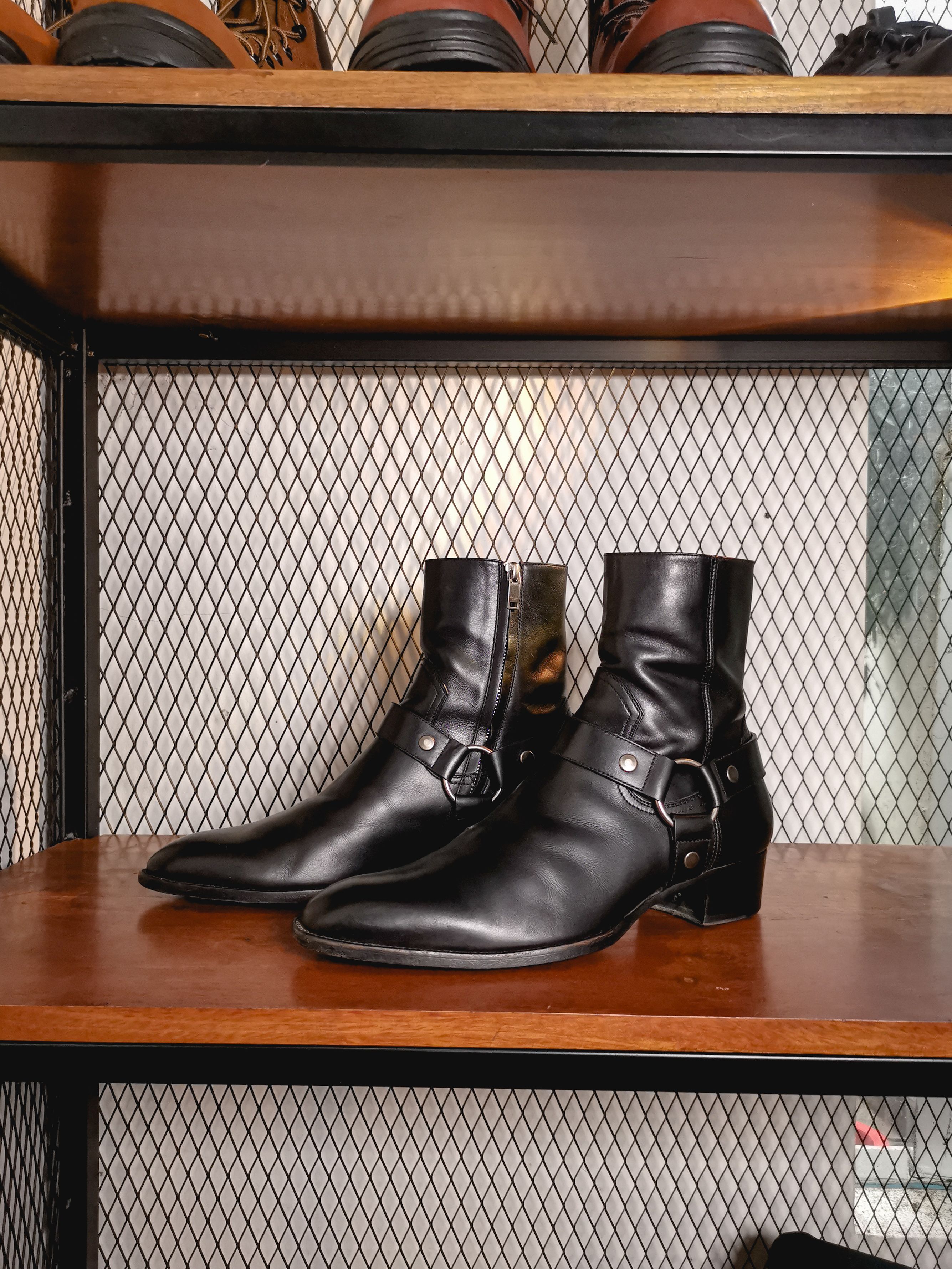 Pre-owned Saint Laurent Wyatt Harness Ankle Boots Original Made Paris In Black