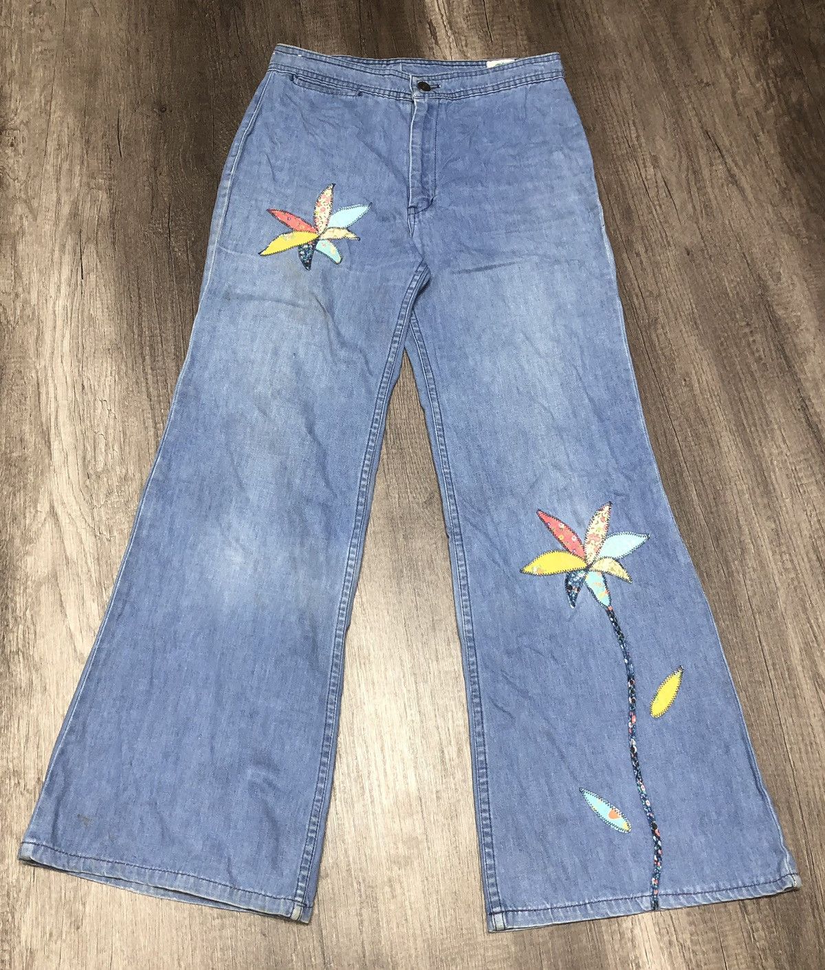 Vintage Miss Texwood Flared Jeans Flower Patches Design