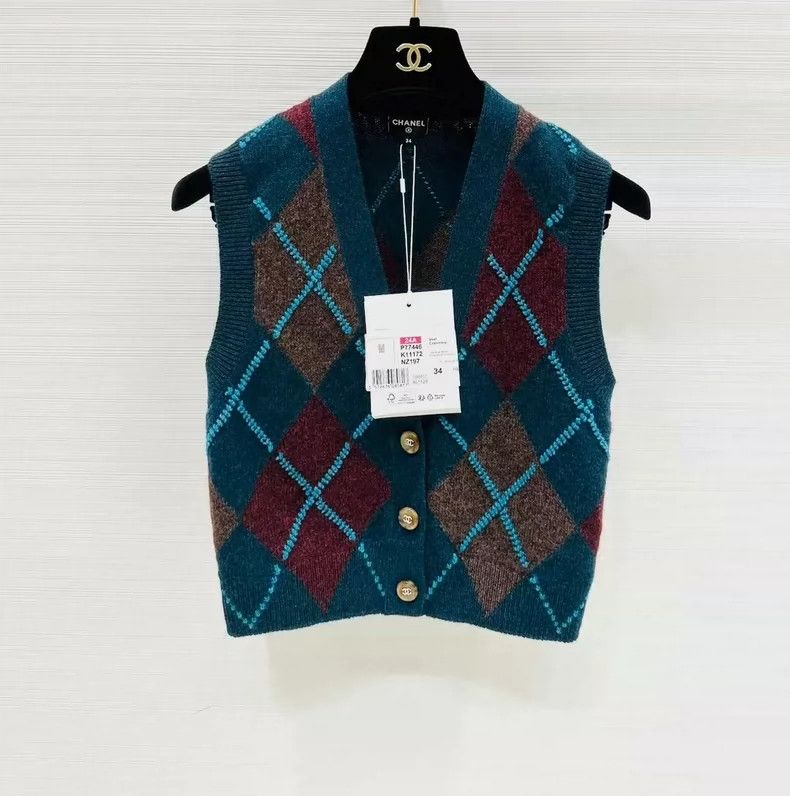 Chanel Chanel 24A blue green dark green knitted diamond checkered Size XXS / US 00 / IT 34 - 1 Thumbnail