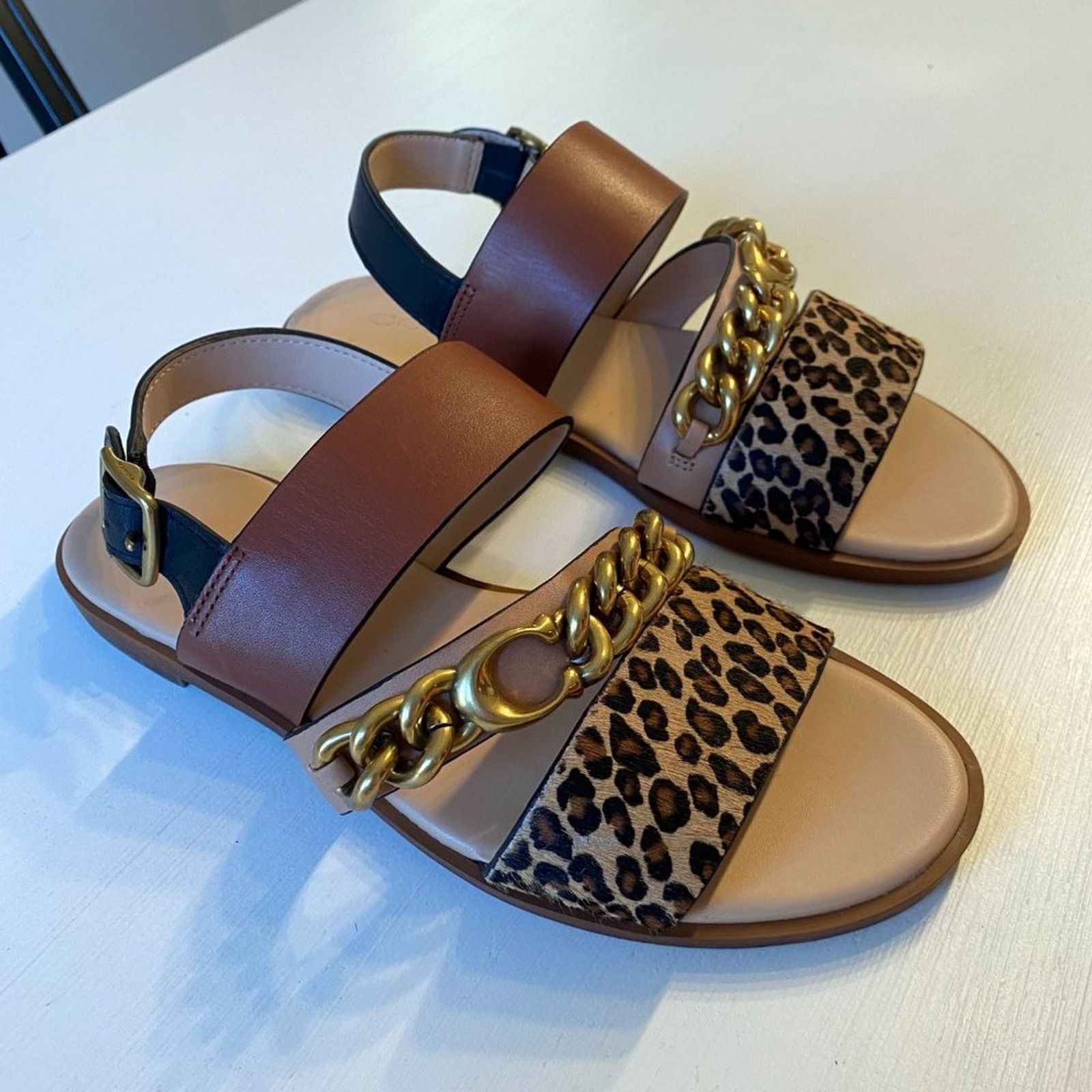 Coach Heather Leopard Print Sandals G4777 Size 5 EU 35.5
