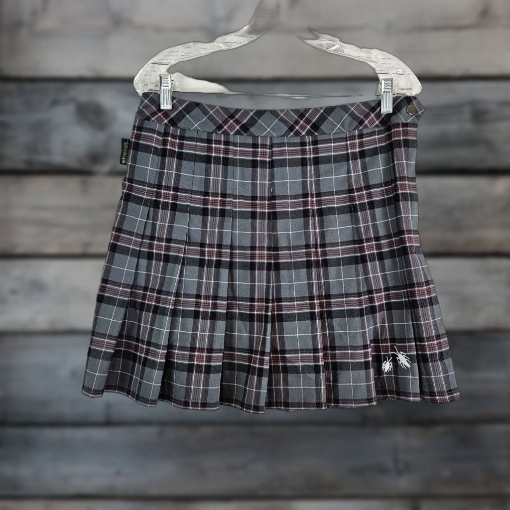 Vintage Beetlejuice Womens Pleated Skort Sz Medium Gray Red Plaid Side Zip Skort M Plaid Womens Beetlejuice Size 32" / US 10 / IT 46 - 1 Thumbnail