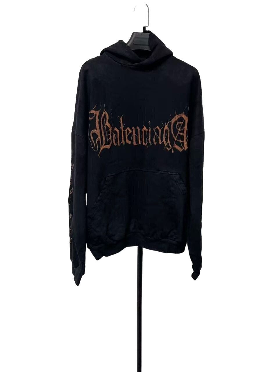 Balenciaga Balenciaga Gothic Metal Logo Distressed Hoodie Size 2 Size US M / EU 48-50 / 2 - 1 Thumbnail