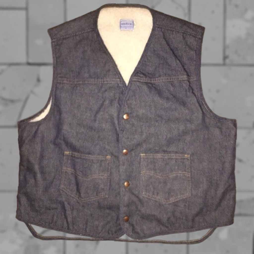 Vintage VINTAGE Roebucks Vest Snap Button Down Lined Sherpa Blue XL Mens Size US XL / EU 56 / 4 - 1 Thumbnail