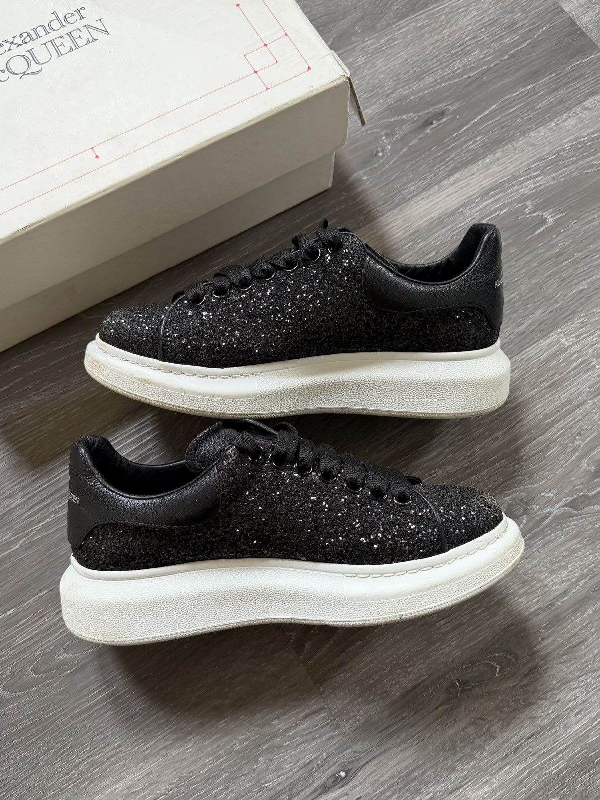 Alexander McQueen Black Sequin Mcqueen Oversized Sneaker Size US 8 / IT 38 - 3 Thumbnail
