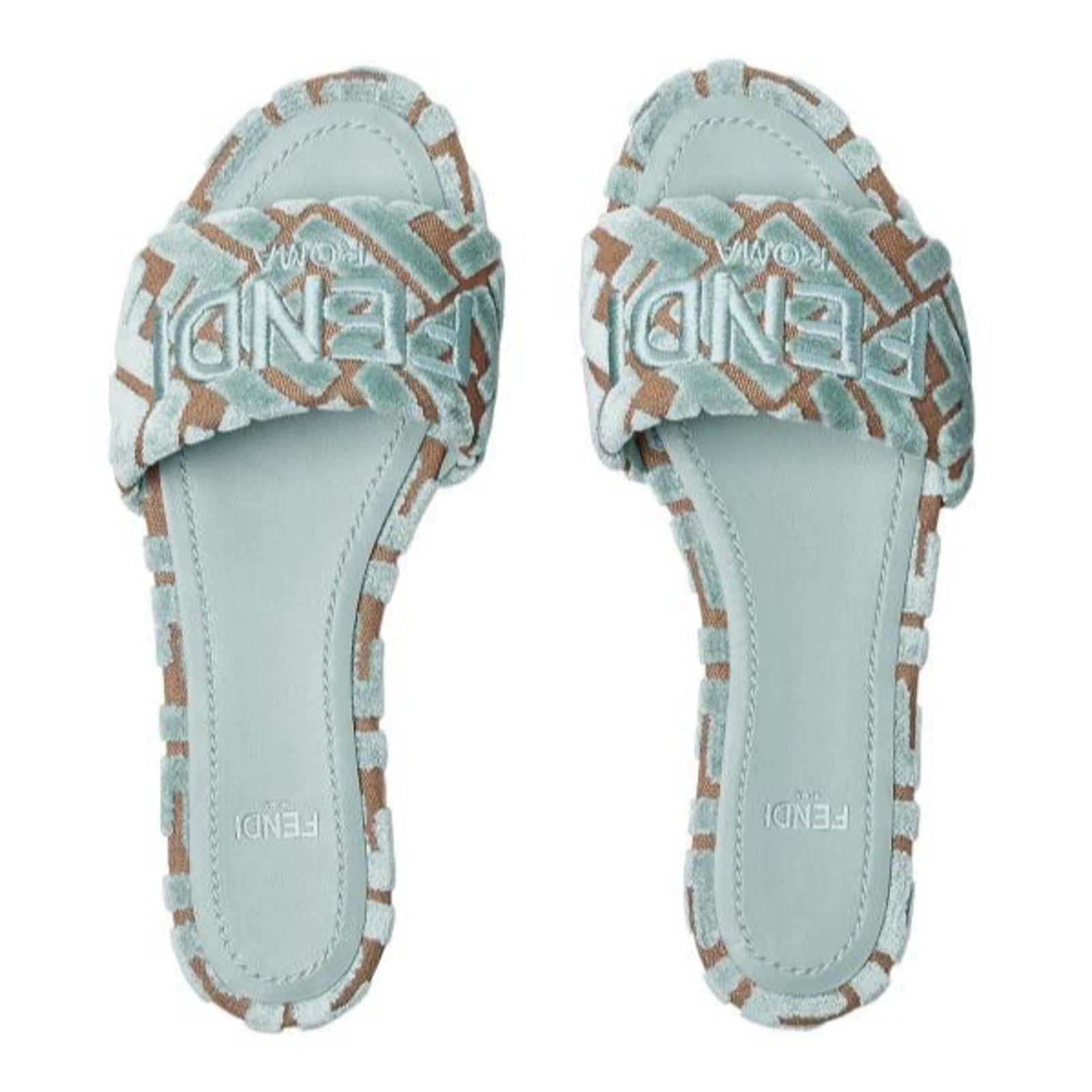 Fendi Fendi Sunshine Velvet FF Logo Menta Green Mule Slide 40 Size US 10 / IT 40 - 7 Thumbnail