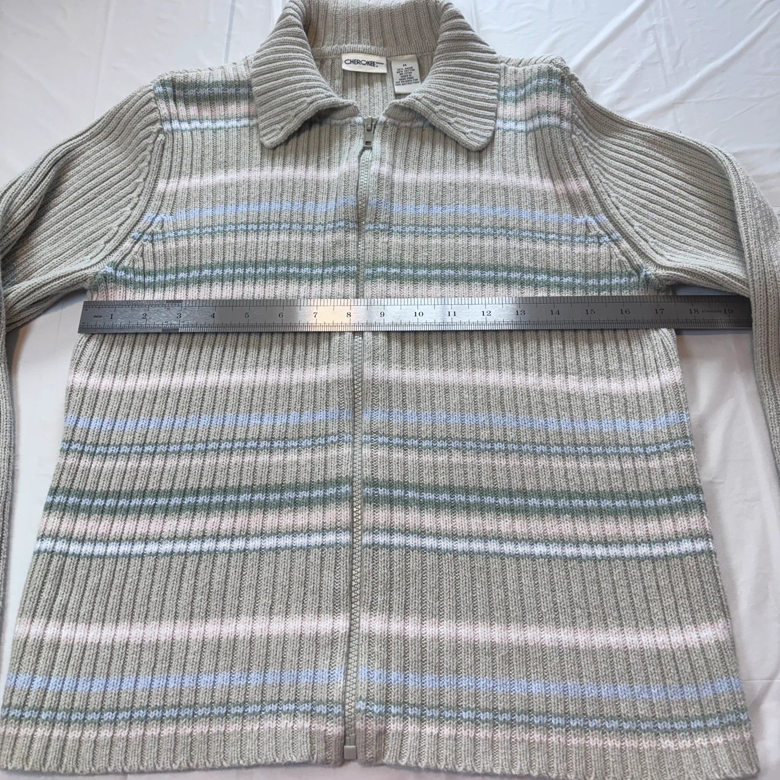 Cherokee Cherokee Women's Green Ripped Striped Sweater Cardigan. Size M / US 6-8 / IT 42-44 - 6 Thumbnail