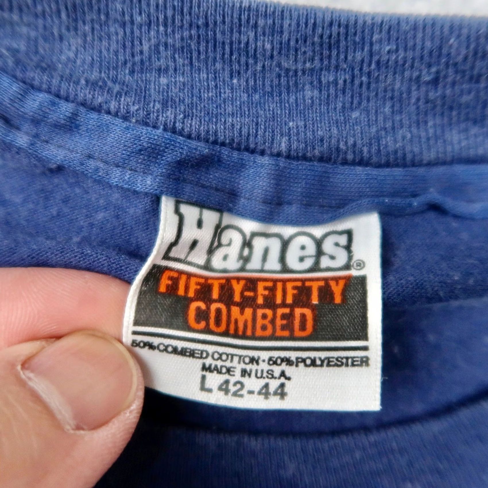 Hanes VINTAGE Hanes MMS Our Ball Game T-Shirt Navy Blue Mens Large USA Shirts Men 80s Graphic Tee Short Sleeve blue Geometric Size US L / EU 52-54 / 3 - 5 Thumbnail