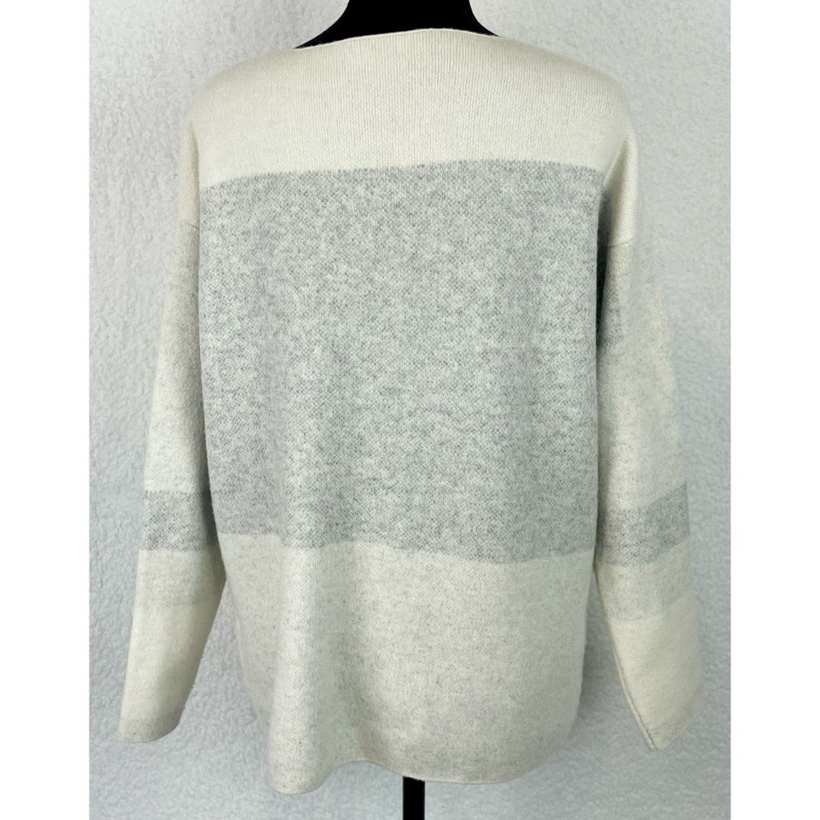 Vince VINCE • Cream/Grey Wool-Cashmere Oversized Knit Sweater Size XS / US 0-2 / IT 36-38 - 6 Thumbnail