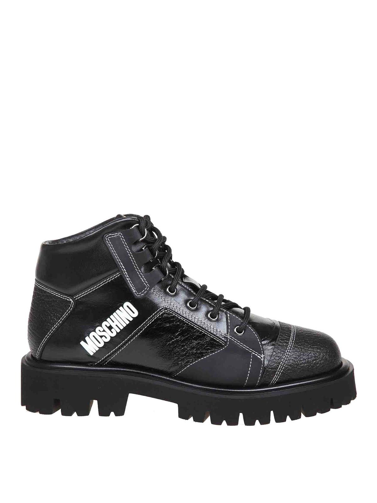Moschino o1y0225 Logo Leather Ankle Boots in Black Size US 8 / EU 41 - 1 Thumbnail