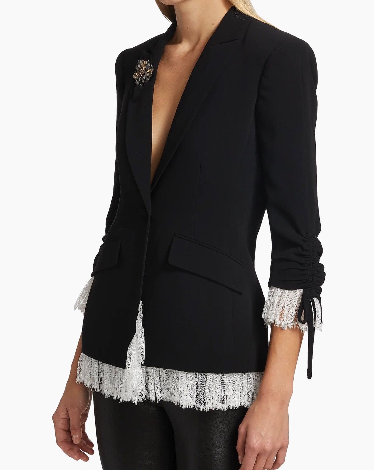 Cinq a Sept Cinq à Sept Crystal Brooch Lace Trimmed Crepe Blazer size 0 Size XS / US 0-2 / IT 36-38 - 7 Thumbnail