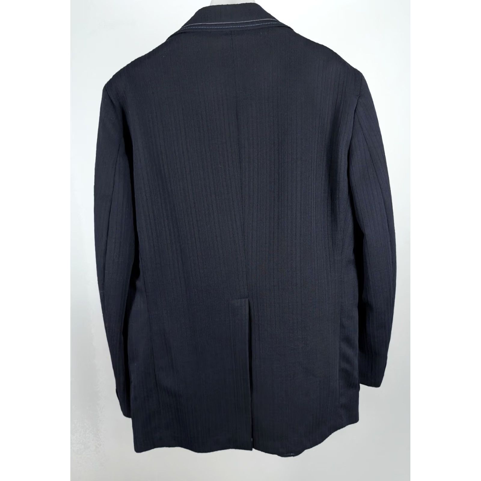 Vintage VINTAGE Lee-Wald Blazer Sport Coat Navy Textured Contrast Stitch Op Art 40R Mens Jacket Size 40R - 4 Thumbnail