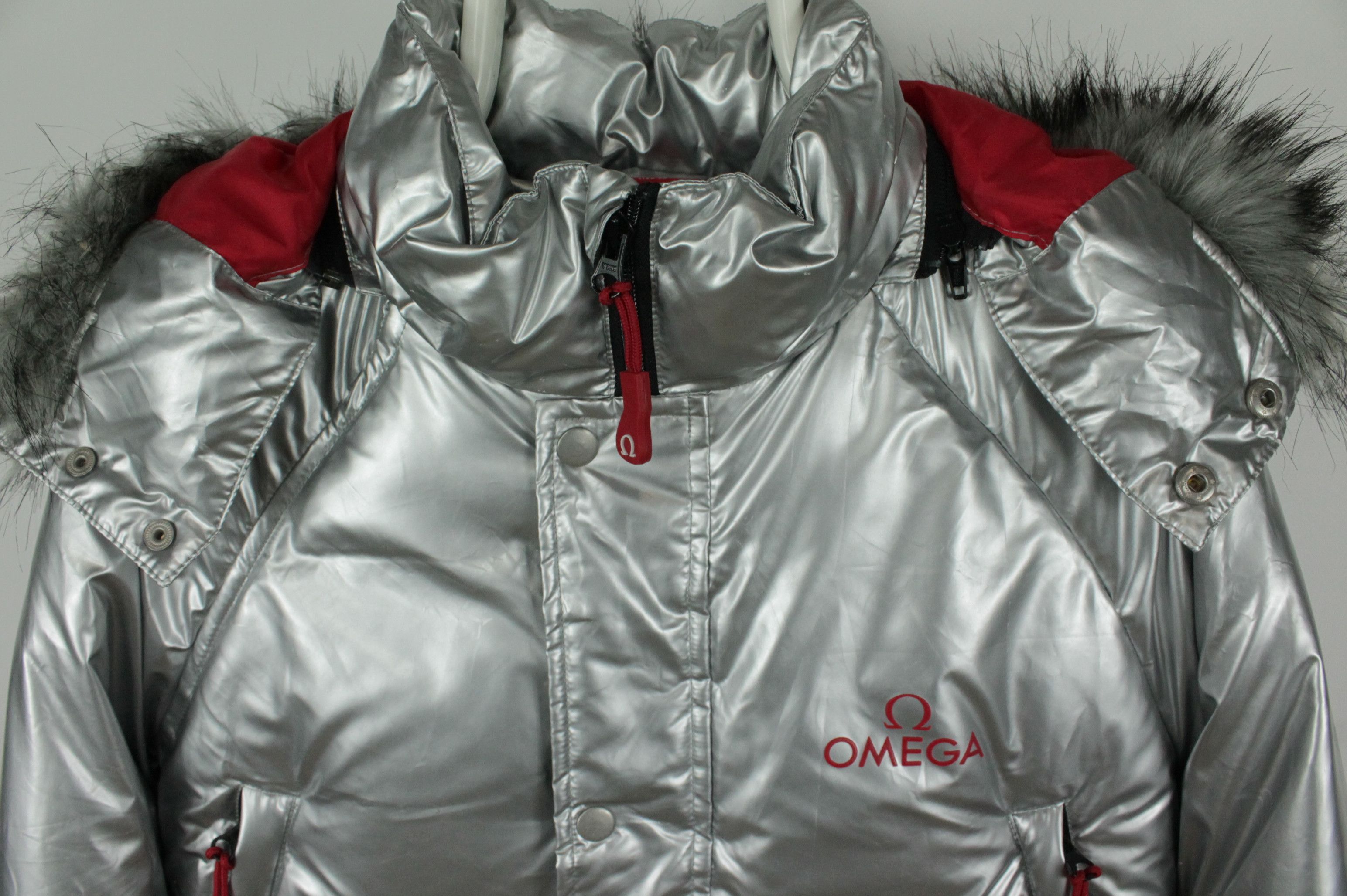 Omega Silver Puffer Winter Parka Hooded Down Jacket Men's