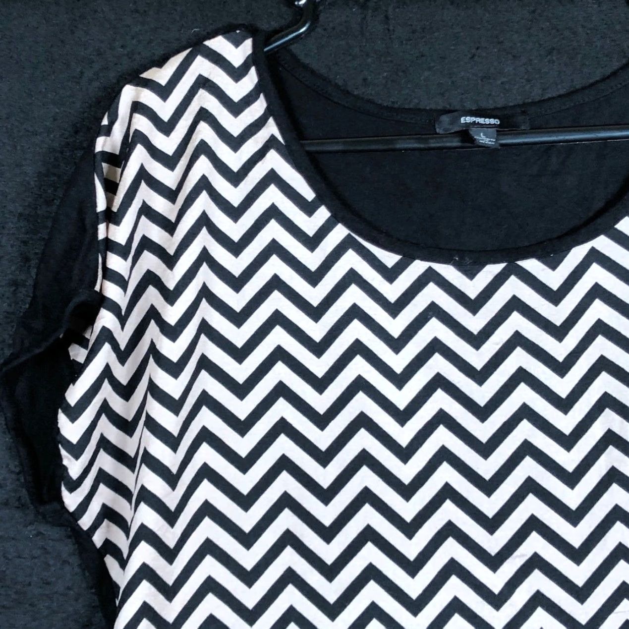 Express EXPRESSO Blouse Shirt Womens Black Brown Zig Zag Short Sleeve Sheer Round Neck L Size L / US 10 / IT 46 - 4 Thumbnail
