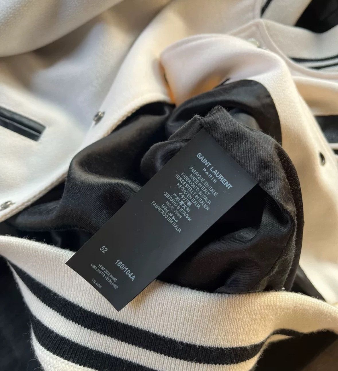 Saint Laurent Paris × Yves Saint Laurent Saint Laurent SLP22FW white patchwork Teddy baseball jacket Size US L / EU 52-54 / 3 - 5 Thumbnail