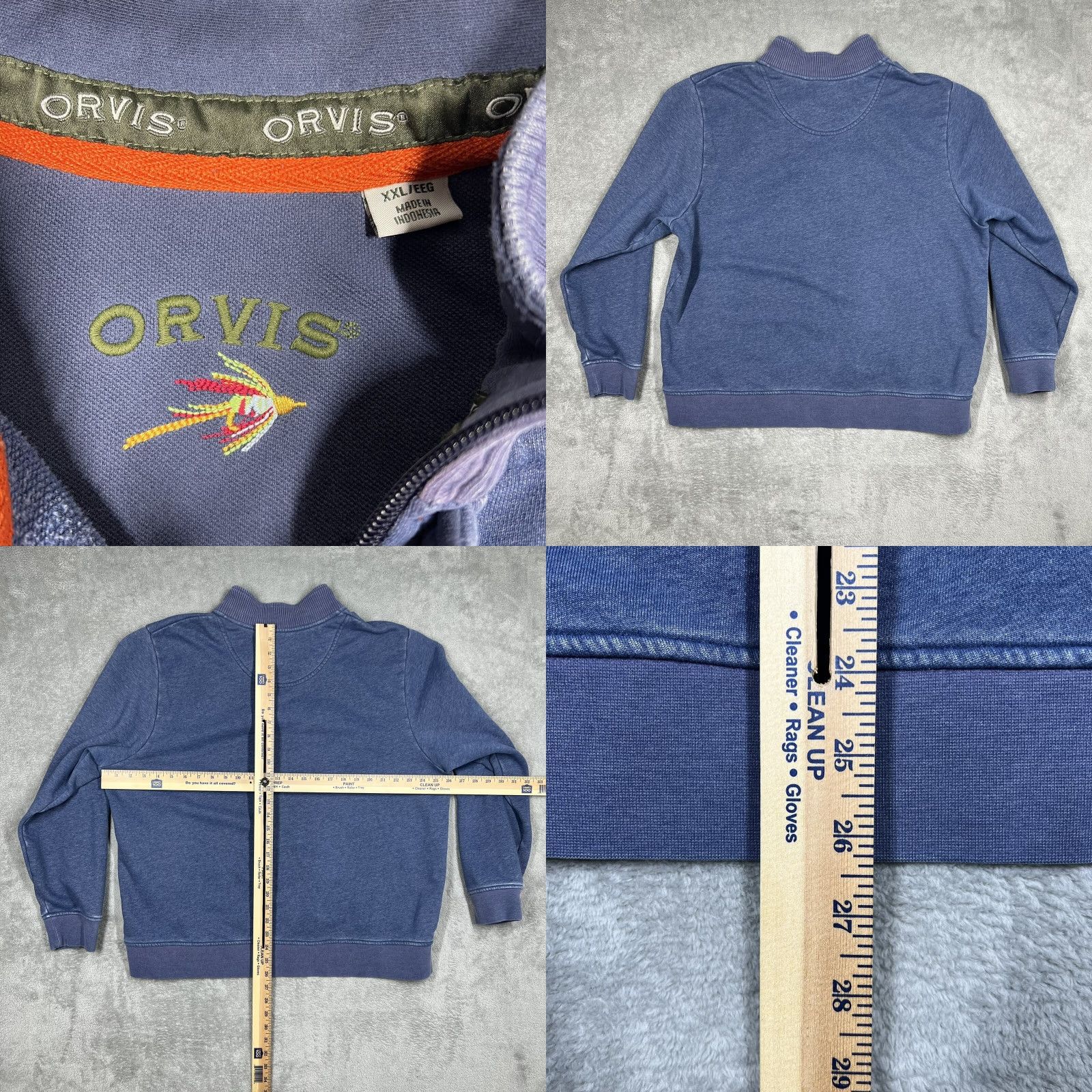 Orvis Orvis Men’s 2XL 1/4 Zip Sweatshirt Blue Pullover Knit Mock Neck Rib Cuff Button Snap All Seasons Casual Pullover Men’s Knit Top Fishing Logo 1/4 Zip Size US XXL / EU 58 / 5 - 8 Thumbnail